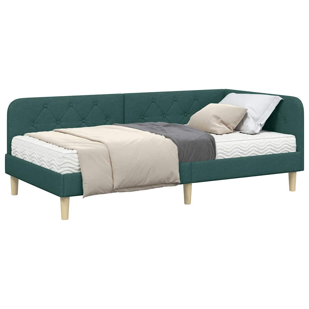 Cornice del letto ad angolo Verde Scuro 90 x 200 cm Tessuto