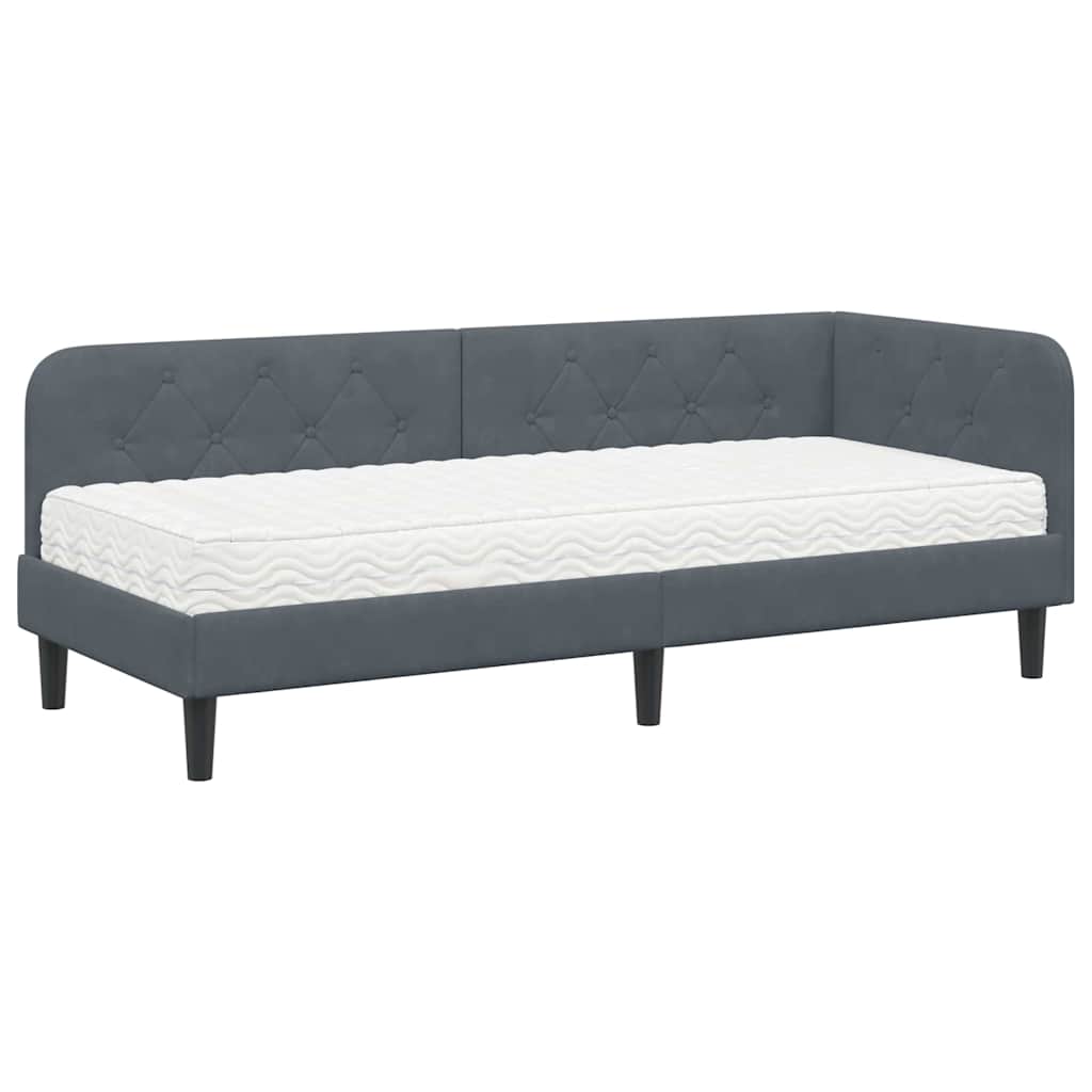 Cornice del letto ad angolo Grigio scuro 80 x 200 cm Velluto