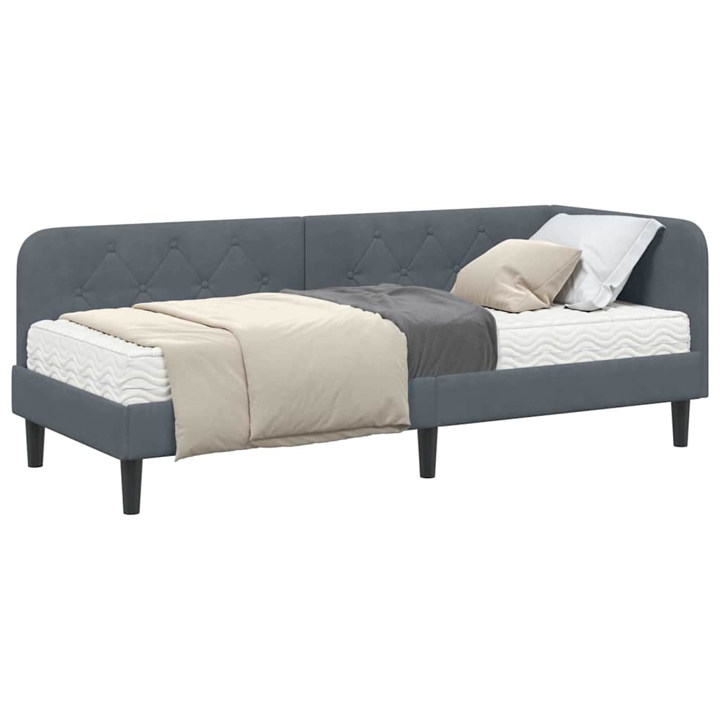 Cornice del letto ad angolo Grigio scuro 80 x 200 cm Velluto