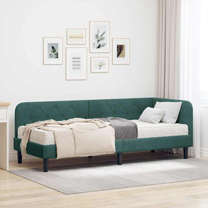 Cornice del letto ad angolo Verde Scuro 80 x 200 cm Velluto