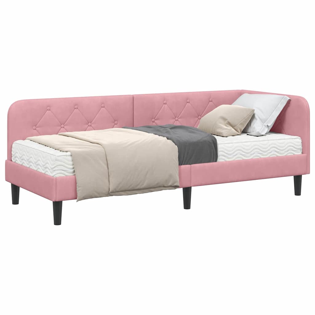 Cornice del letto ad angolo Rosa 80 x 200 cm Velluto 3394137