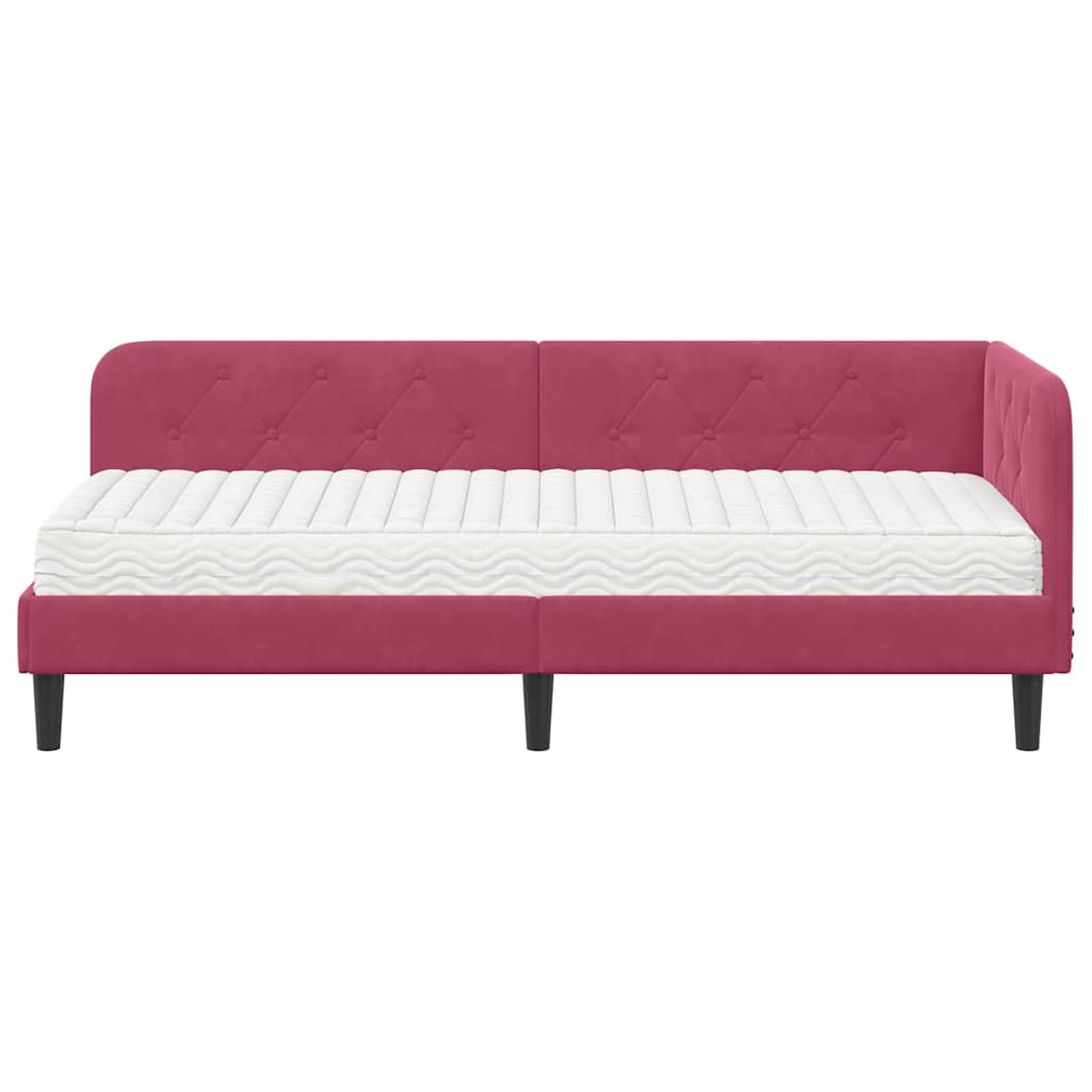 Cornice del letto ad angolo Rosso Vino 80 x 200 cm Velluto