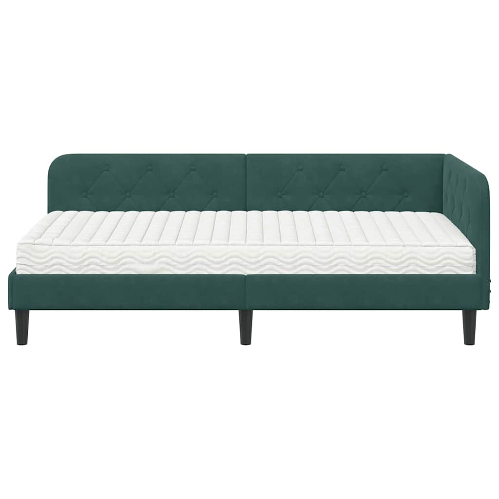 Cornice del letto ad angolo Verde Scuro 100 x 200 cm Velluto