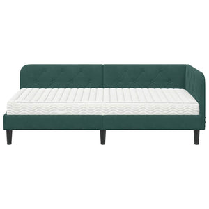 Cornice del letto ad angolo Verde Scuro 100 x 200 cm Velluto