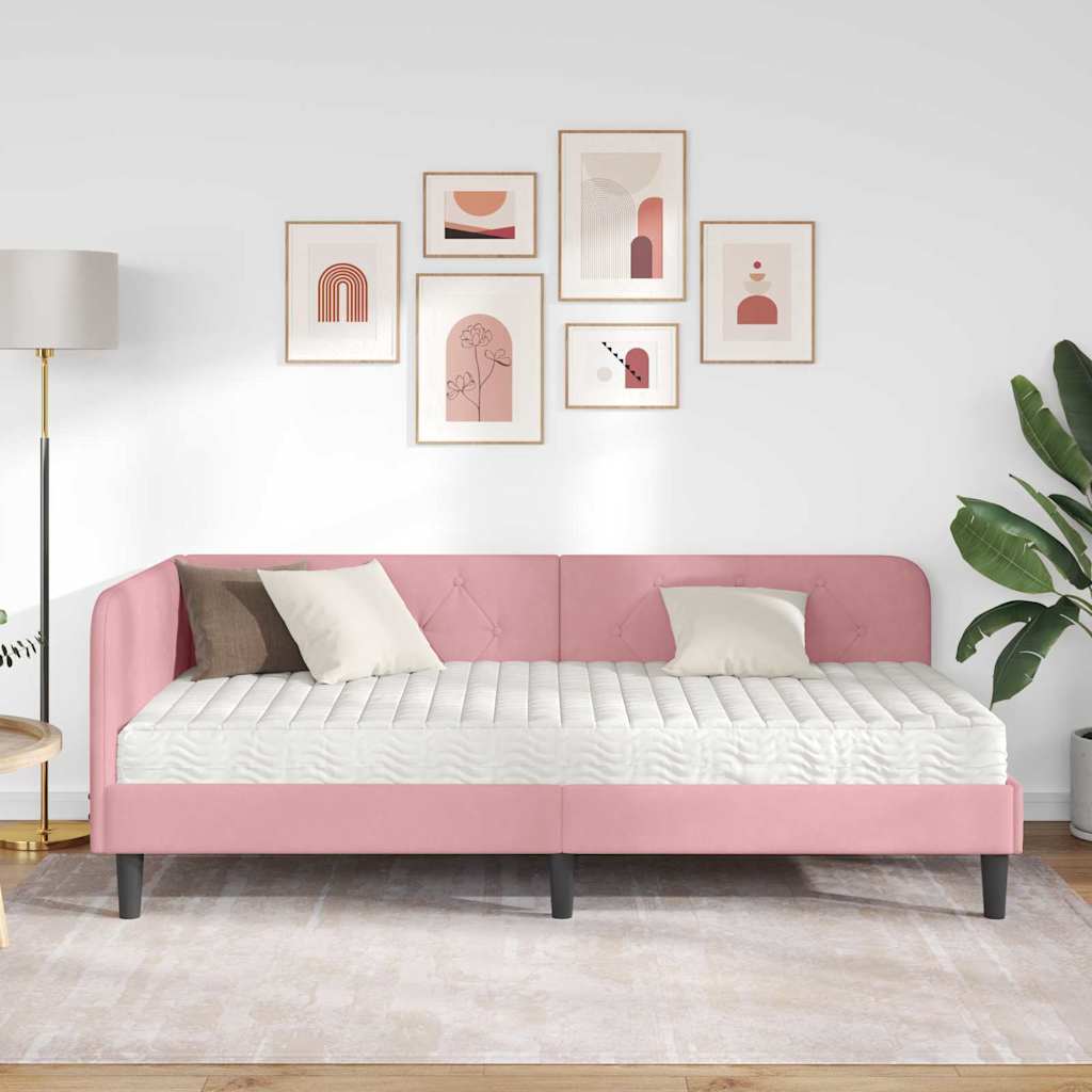 Cornice del letto ad angolo Rosa 100 x 200 cm Velluto 3394167