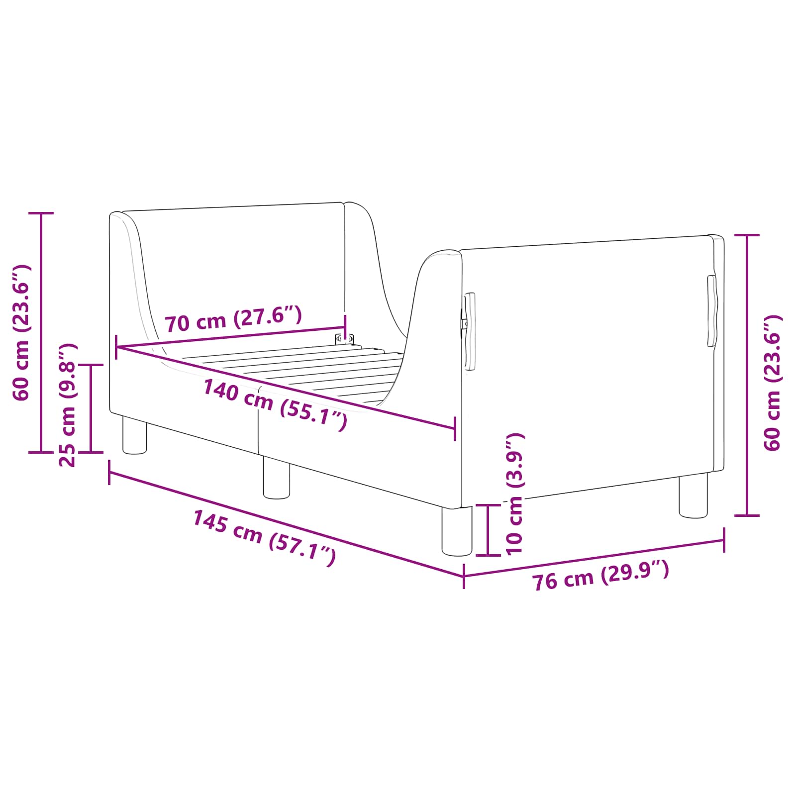 Struttura letto per bambini con testata Nero 70 x 140 cm 42010849