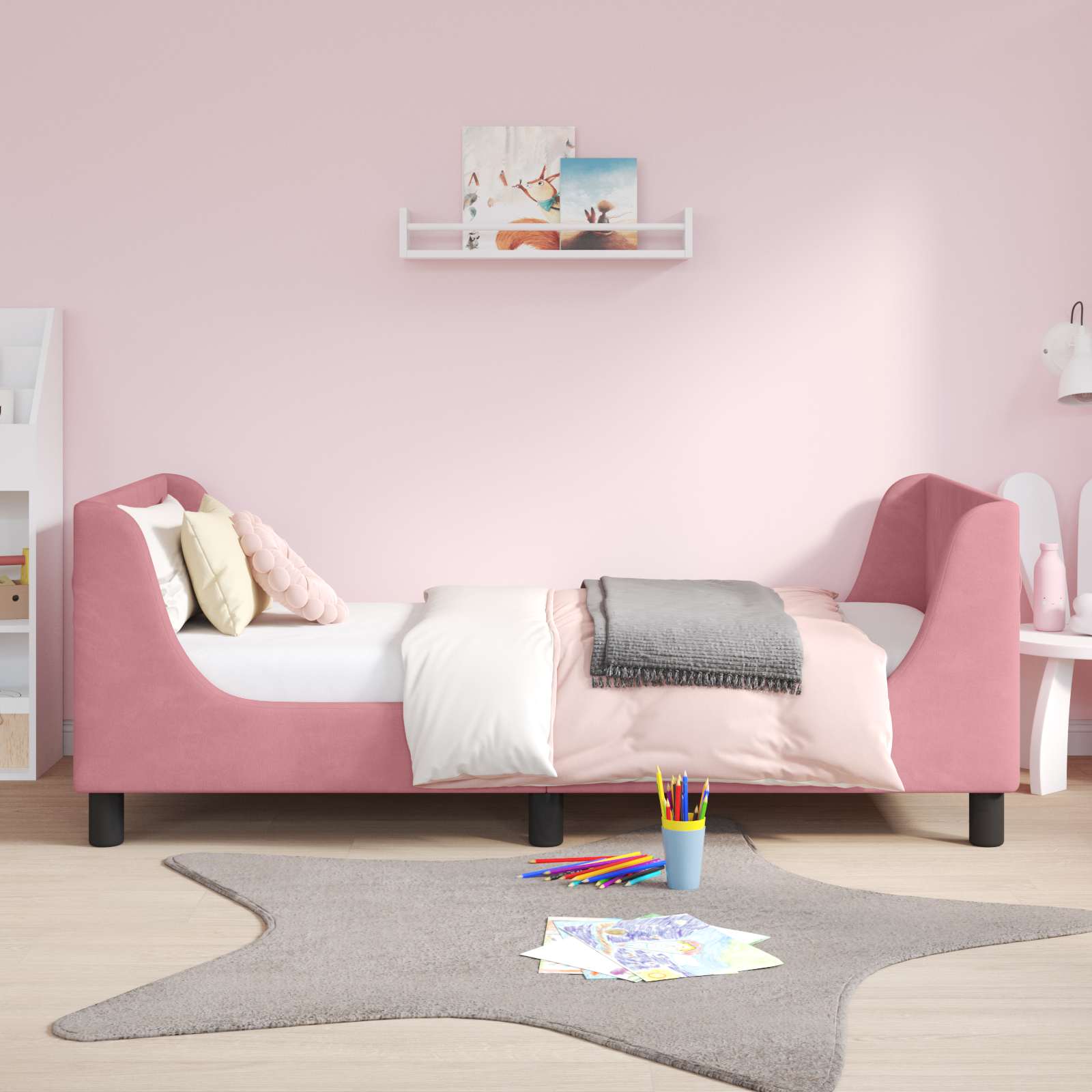 Struttura letto bambini con testata Rosa 80 x 160 cm Velluto 42010860