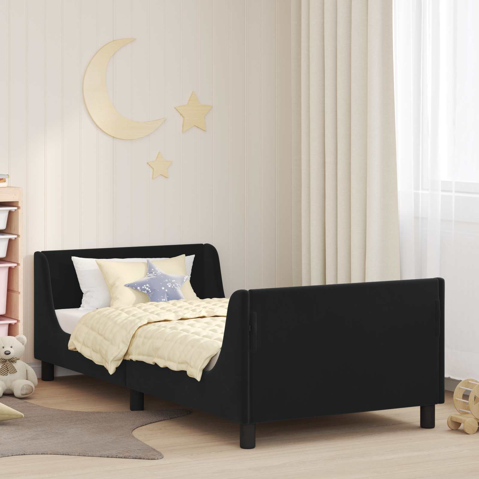 Struttura letto bambini con testata Nero 90 x 190 cm Velluto 42010879