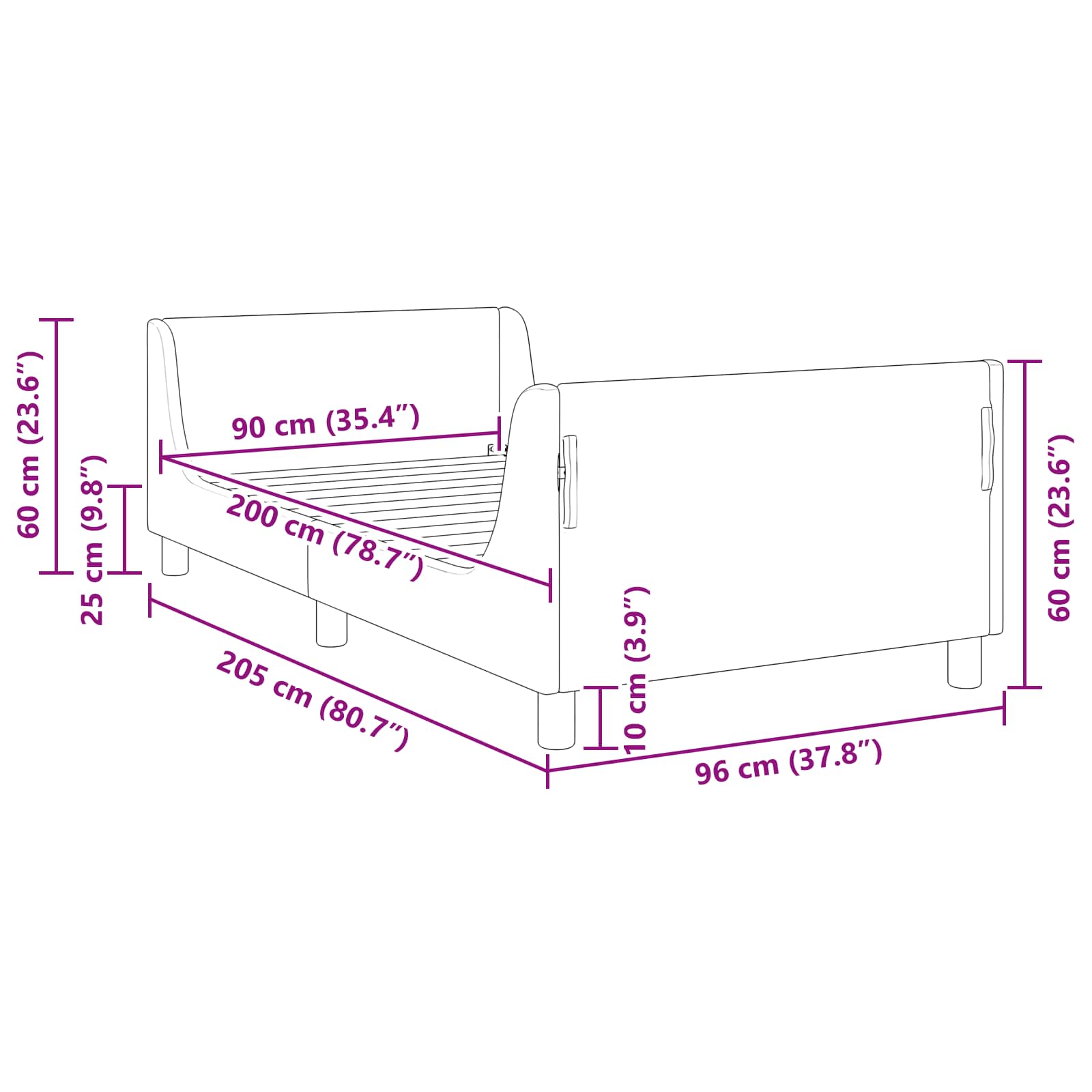 Struttura letto bambini con testata Rosa 90 x 200 cm 42010885