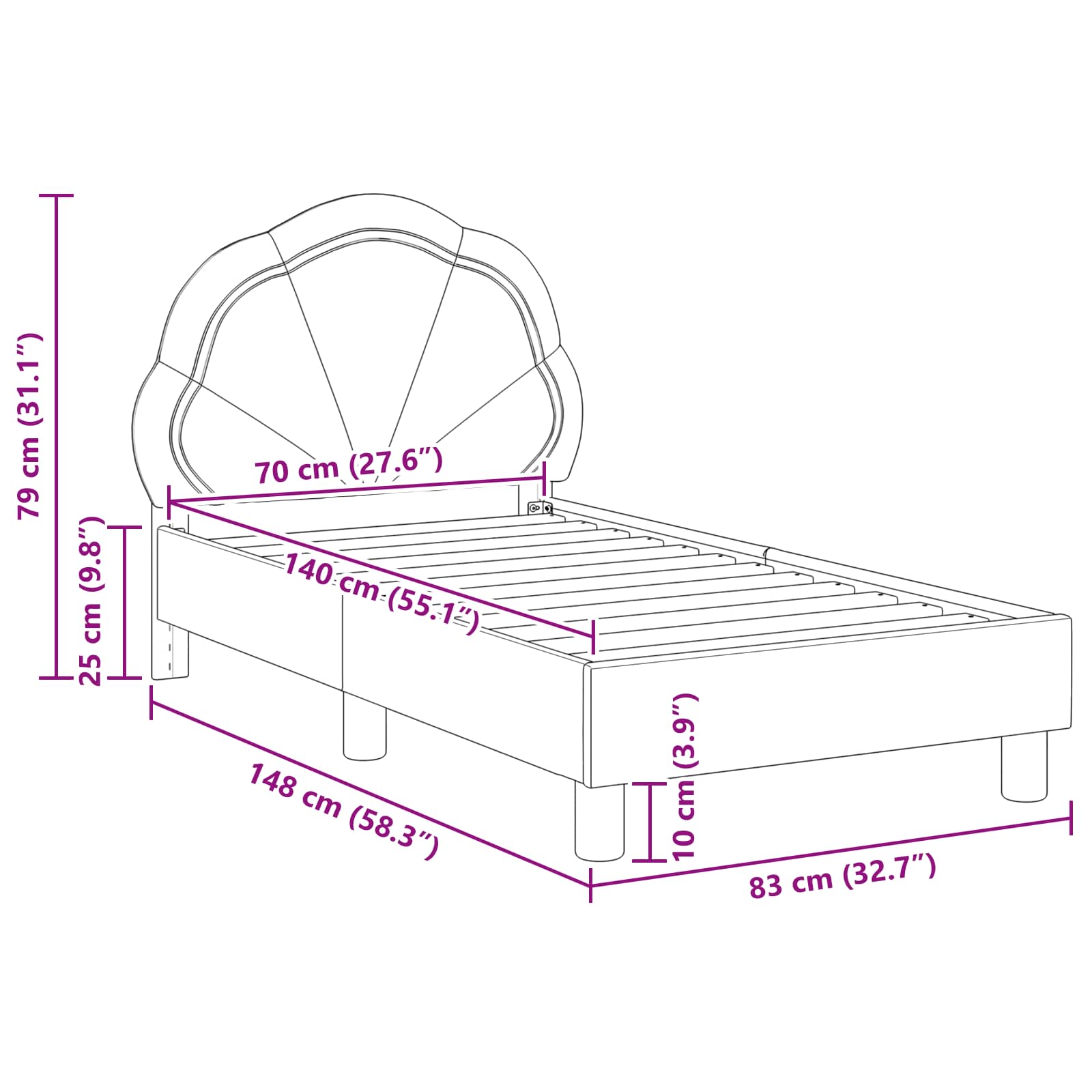 Struttura letto per bambini con testata Rosa 70 x 140 cm 42010897
