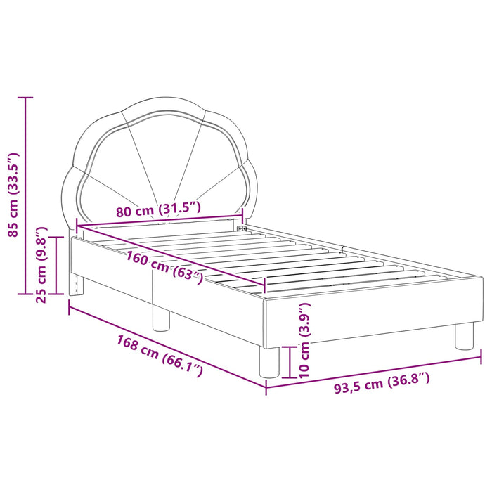 Struttura letto bambini con testata Nero 80 x 160 cm Velluto 42010903