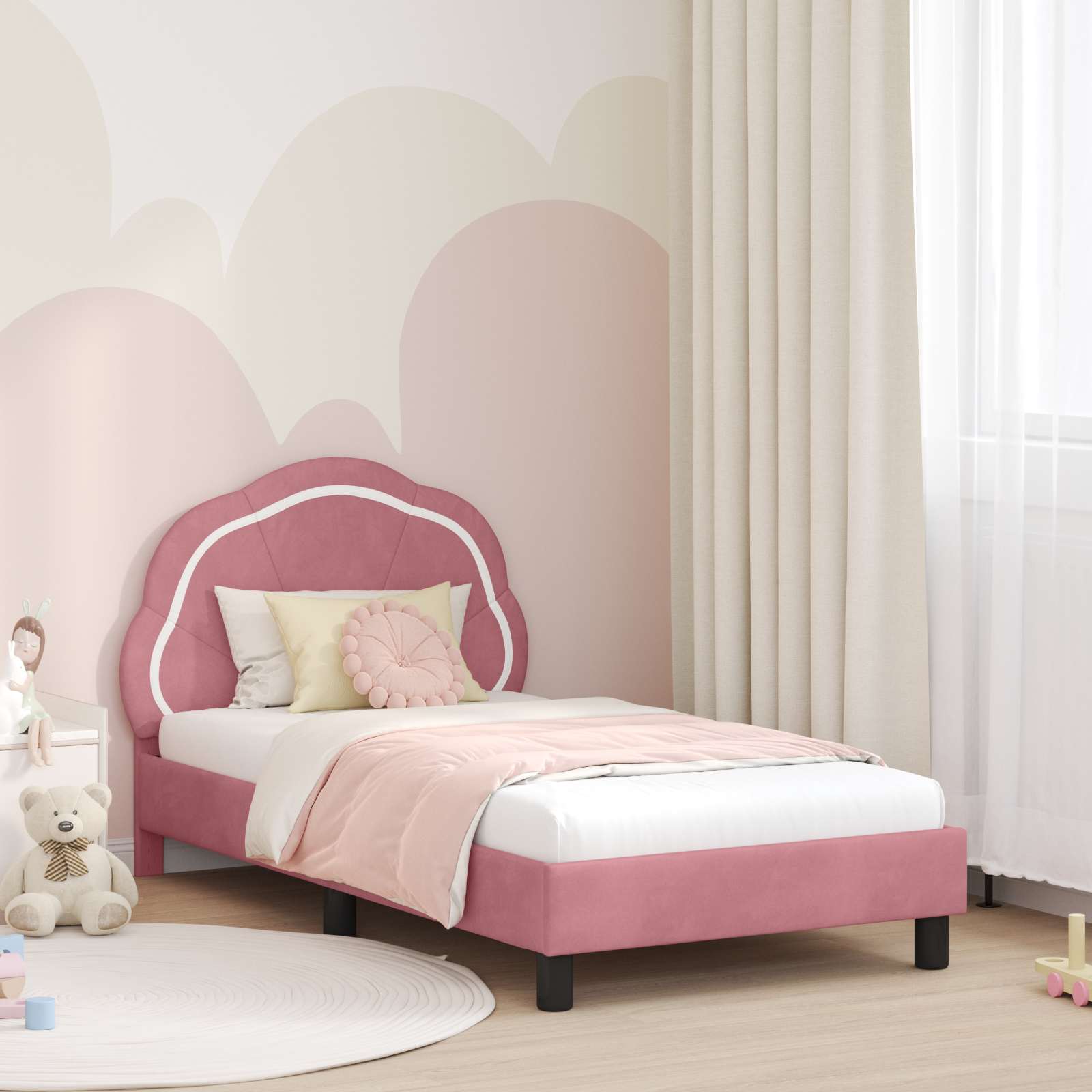 Struttura letto bambini con testata Rosa 80 x 160 cm Velluto 42010904