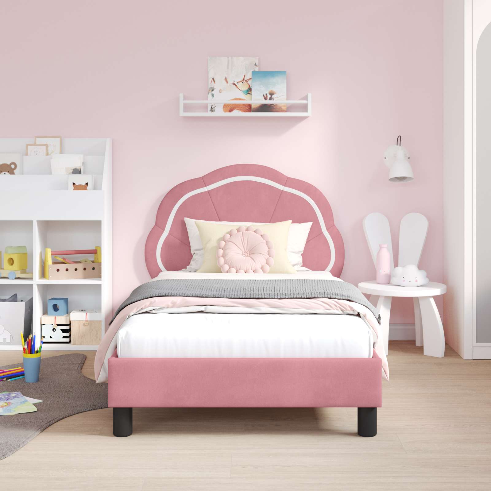 Struttura letto bambini con testata Rosa 80 x 160 cm Velluto 42010904