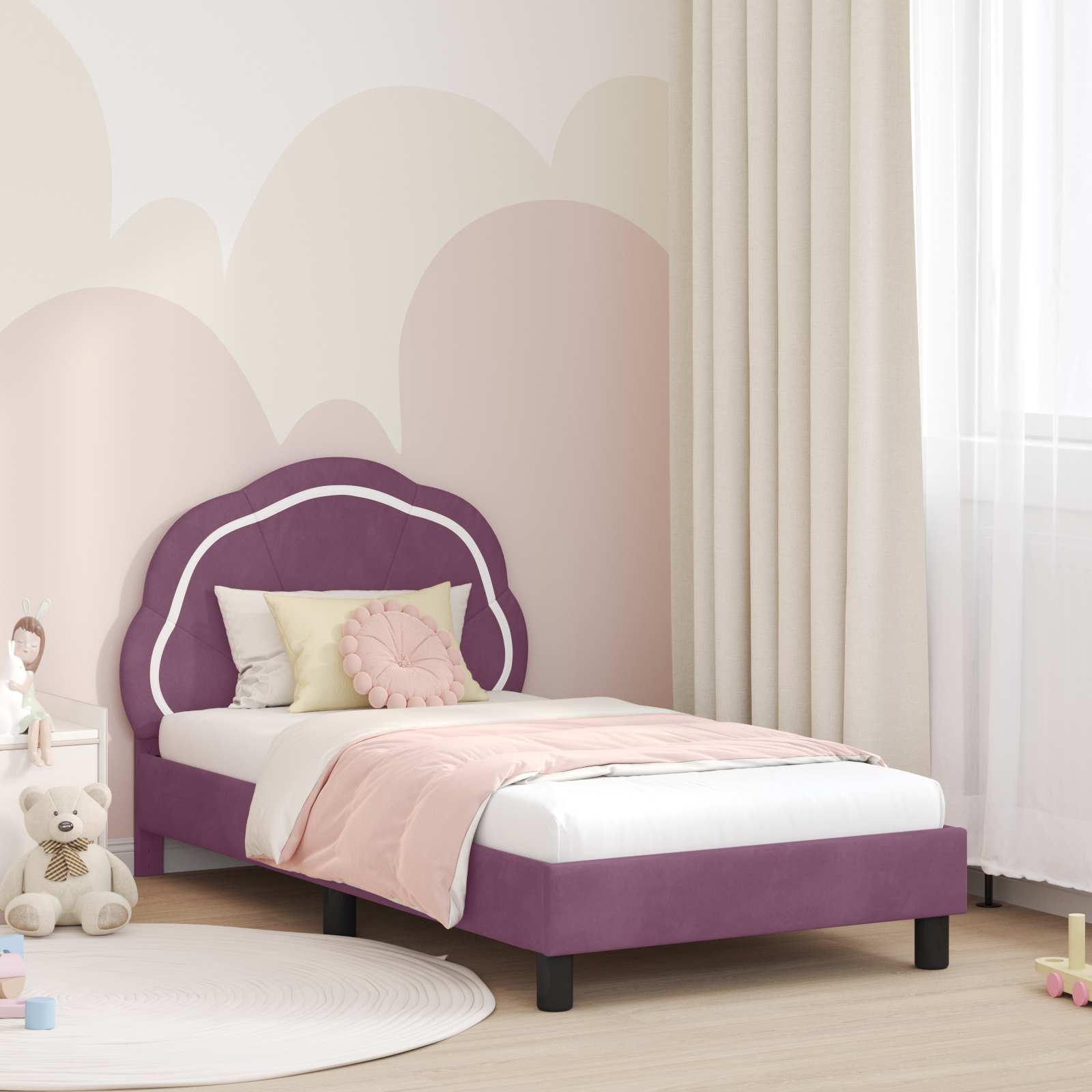 Struttura letto bambini con testata Viola 80 x 160 cm Velluto 42010905