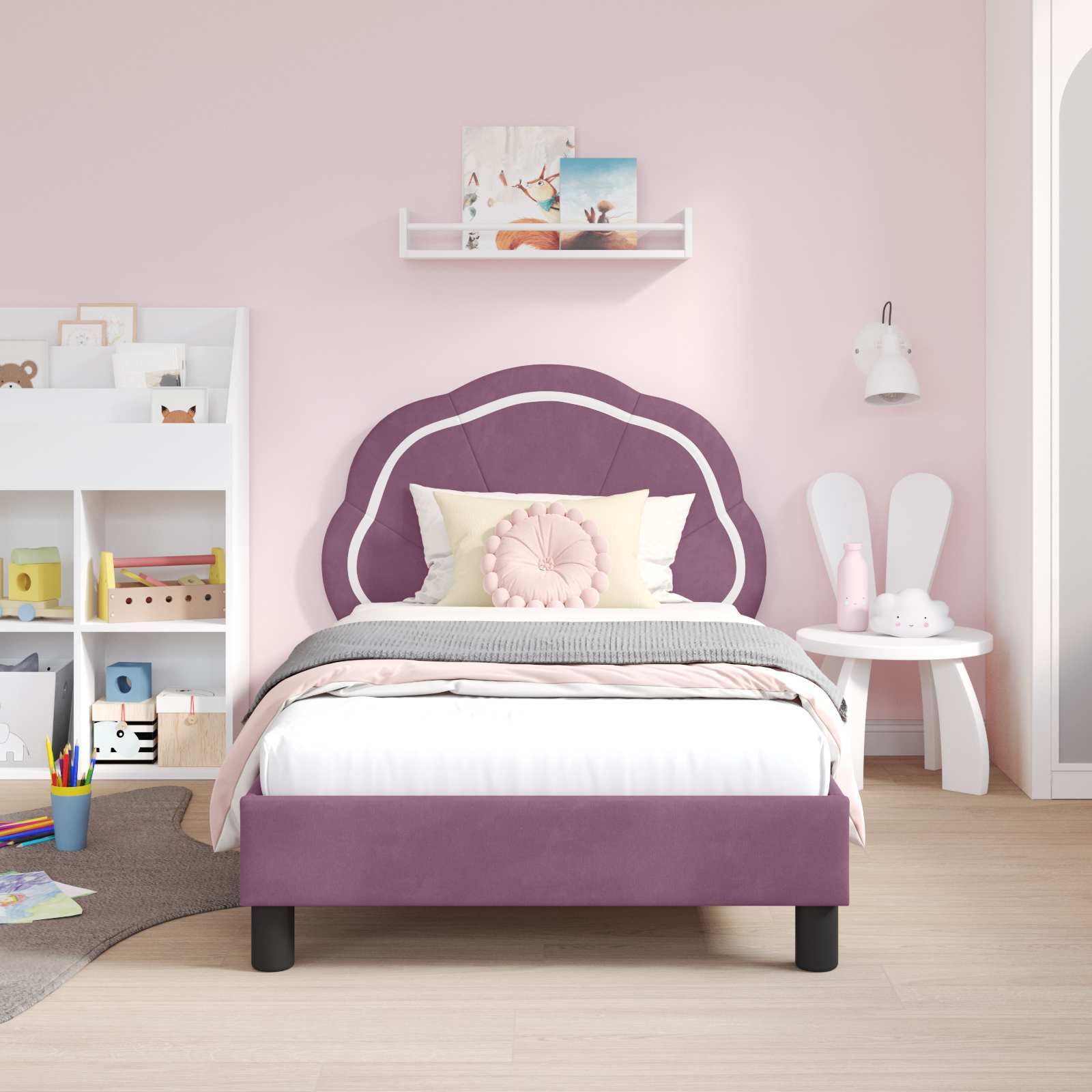 Struttura letto bambini con testata Viola 80 x 160 cm Velluto 42010905