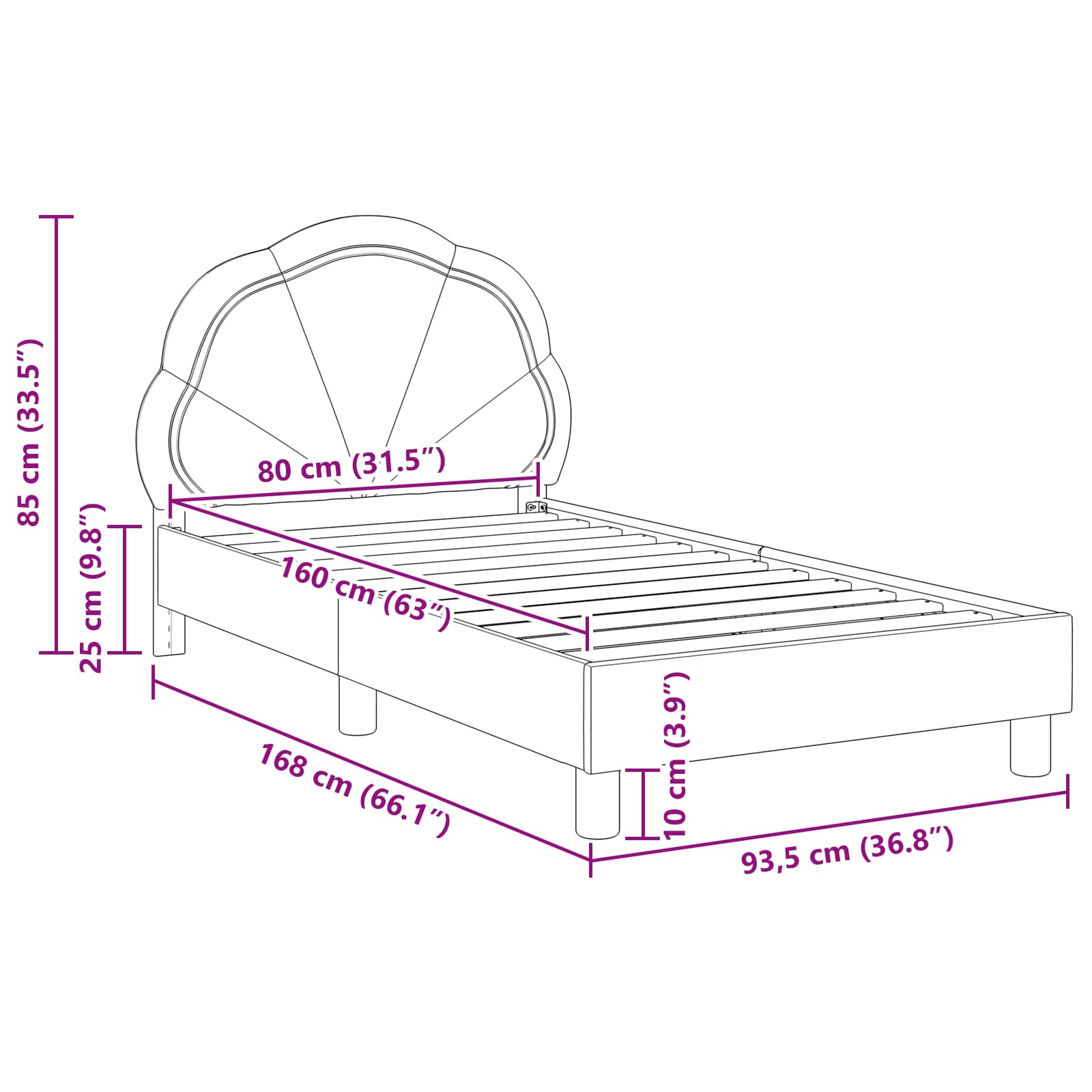 Struttura letto bambini con testata Viola 80 x 160 cm Velluto 42010905