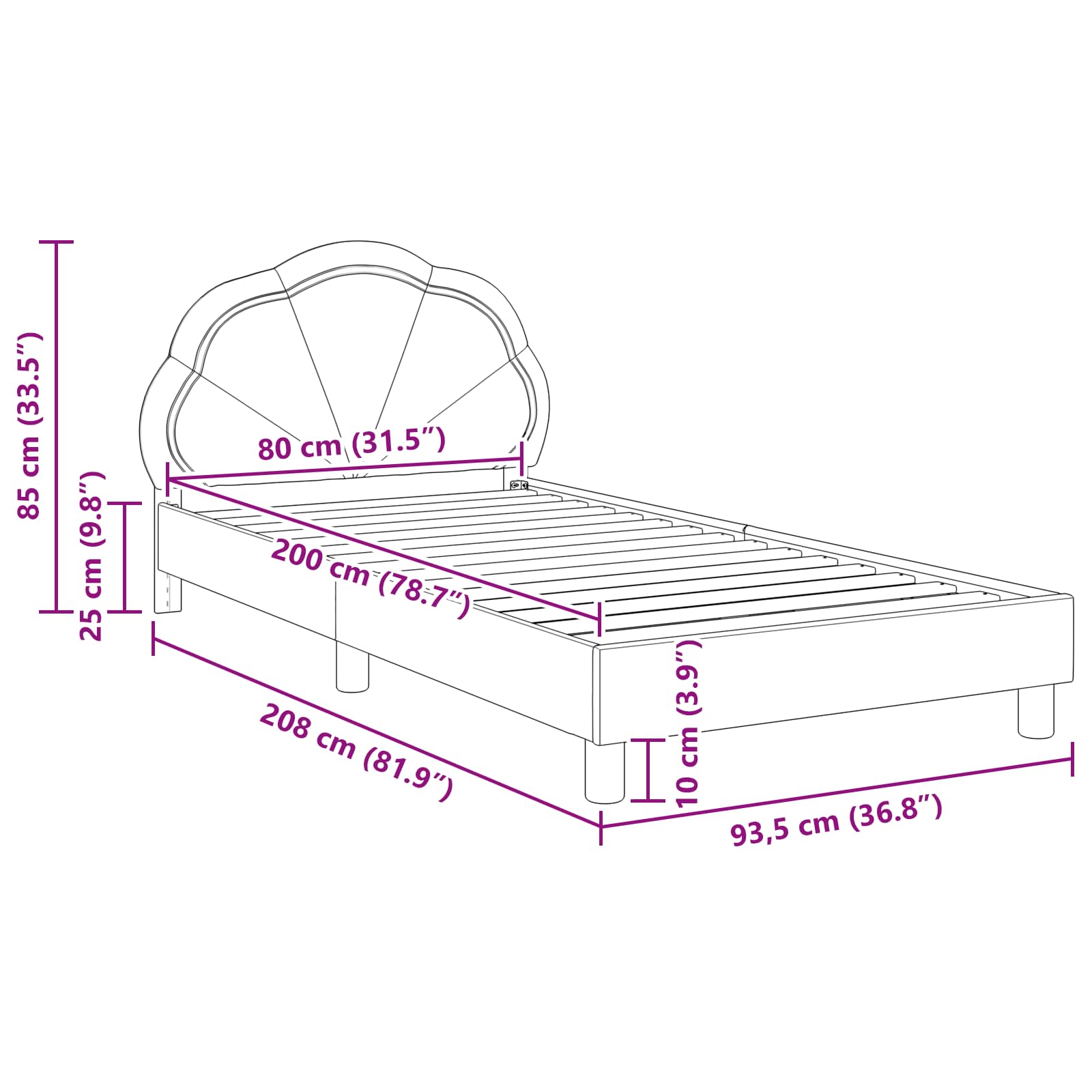 Struttura letto bambini con testata Grigio scuro 80 x 200 cm 42010909