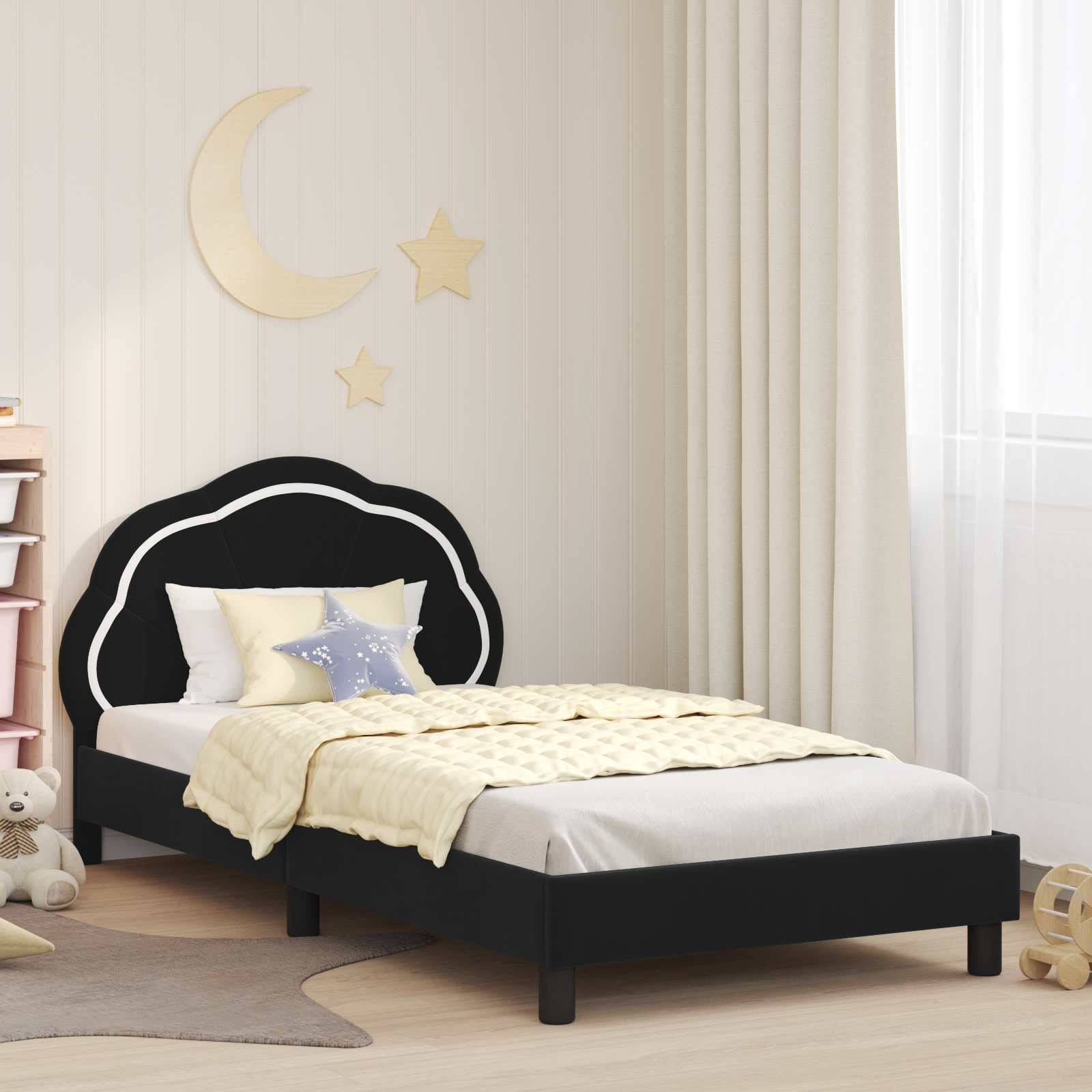 Struttura letto bambini con testata Nero 80 x 200 cm Velluto 42010910
