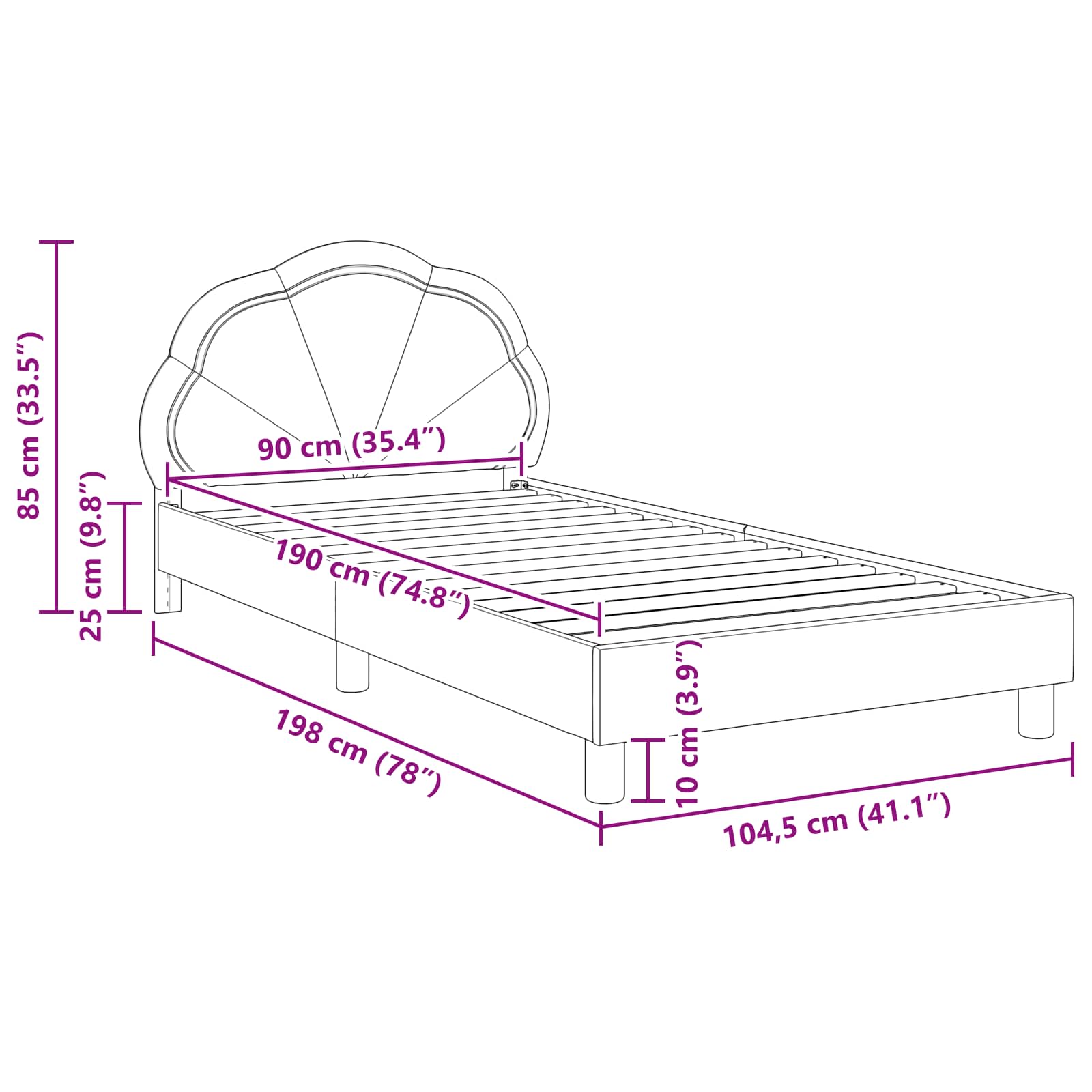 Struttura letto bambini con testata Grigio scuro 90 x 190 cm 42010916