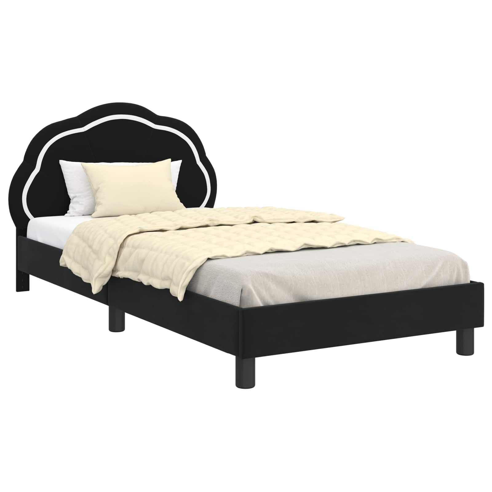 Struttura letto bambini con testata Nero 90 x 190 cm Velluto 42010917