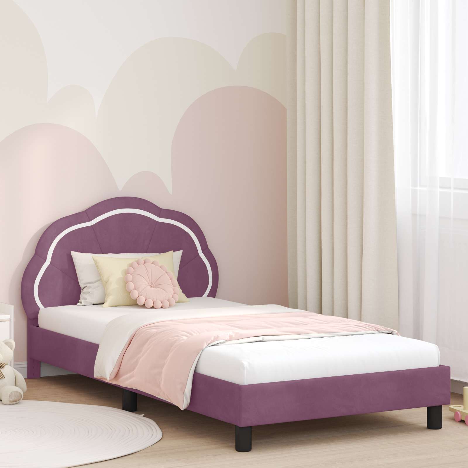 Struttura letto bambini con testata Viola 90 x 190 cm Velluto 42010919