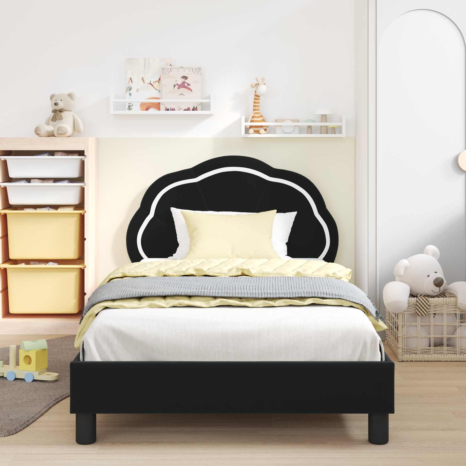 Struttura letto bambini con testata Nero 90 x 200 cm Velluto 42010924