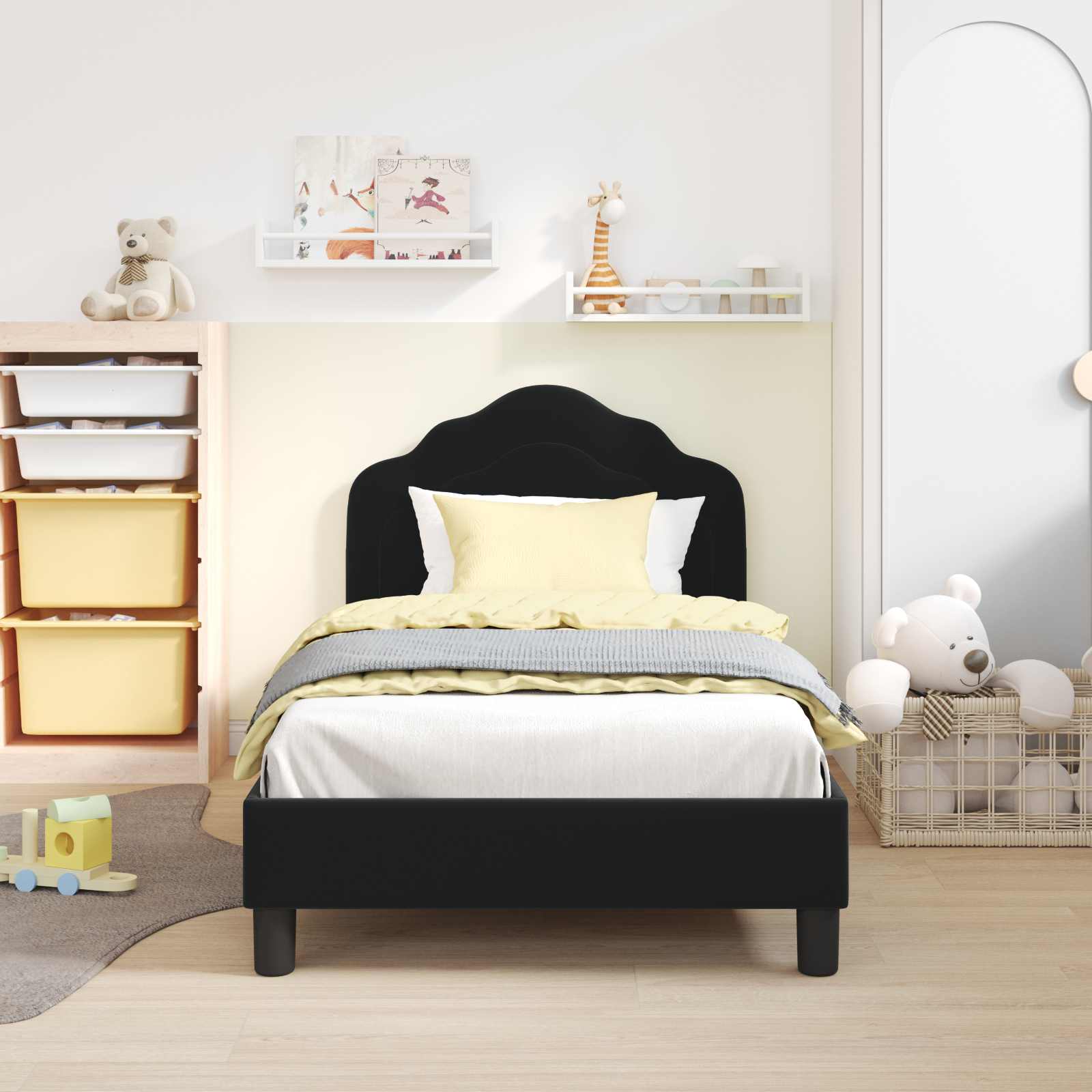 Struttura letto bambini con testata Nero 80 x 160 cm Velluto 42010938