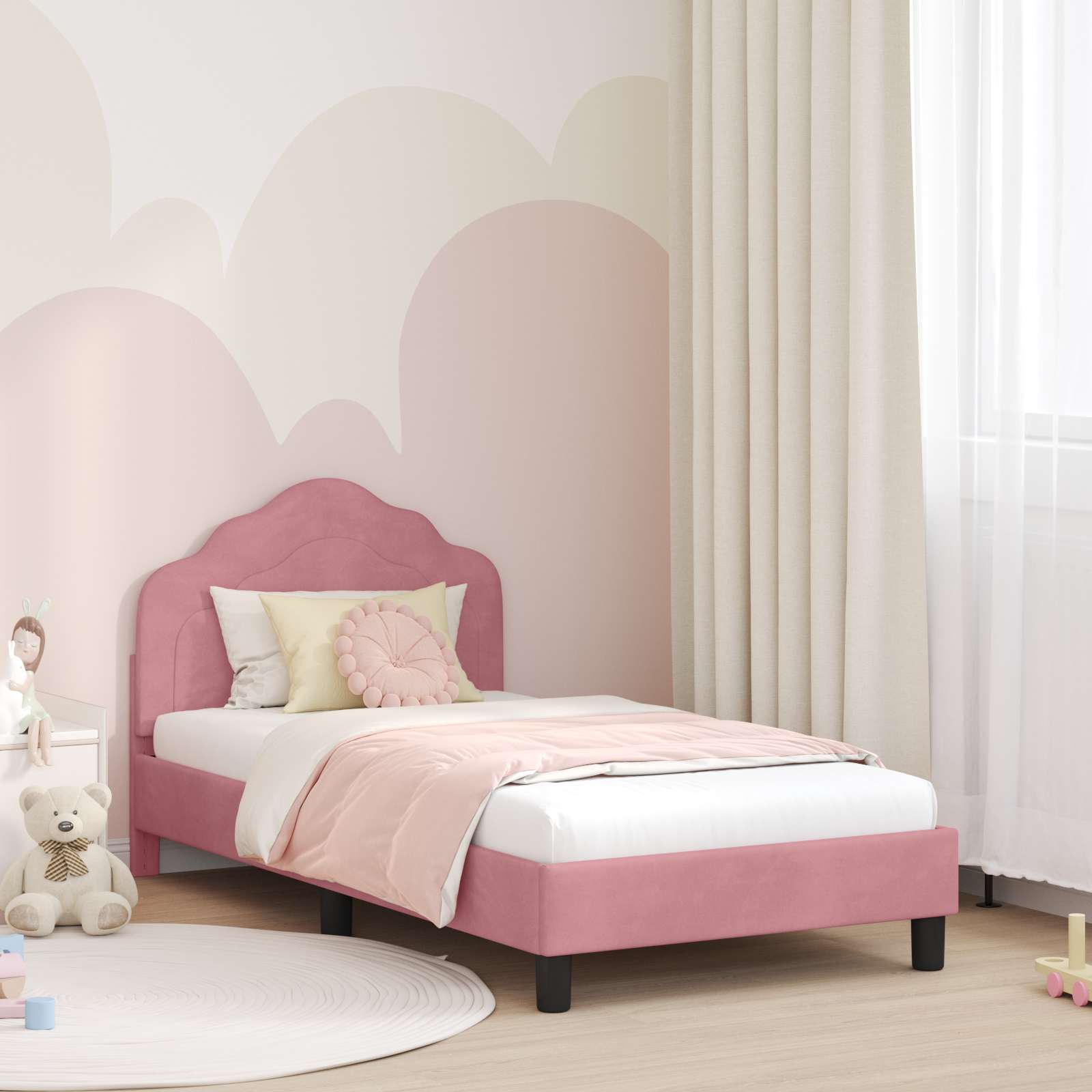 Struttura letto bambini con testata Rosa 80 x 160 cm Velluto 42010939