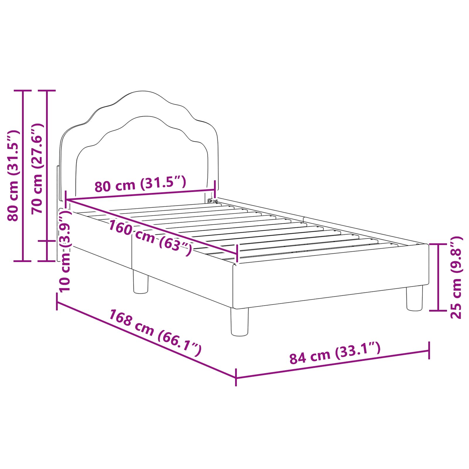 Struttura letto bambini con testata Rosa 80 x 160 cm Velluto 42010939