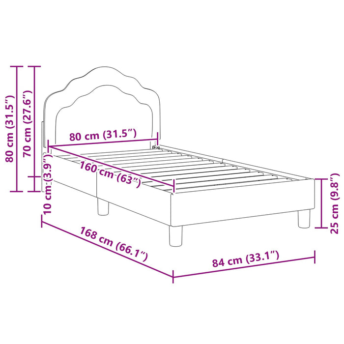 Struttura letto bambini con testata Viola 80 x 160 cm Velluto 42010940