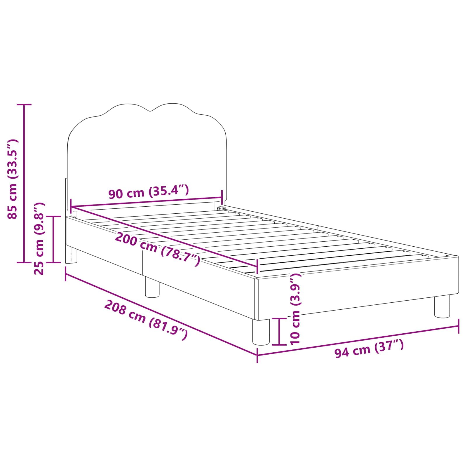 Struttura letto bambini con testata Grigio chiaro 90 x 200 cm 42010978