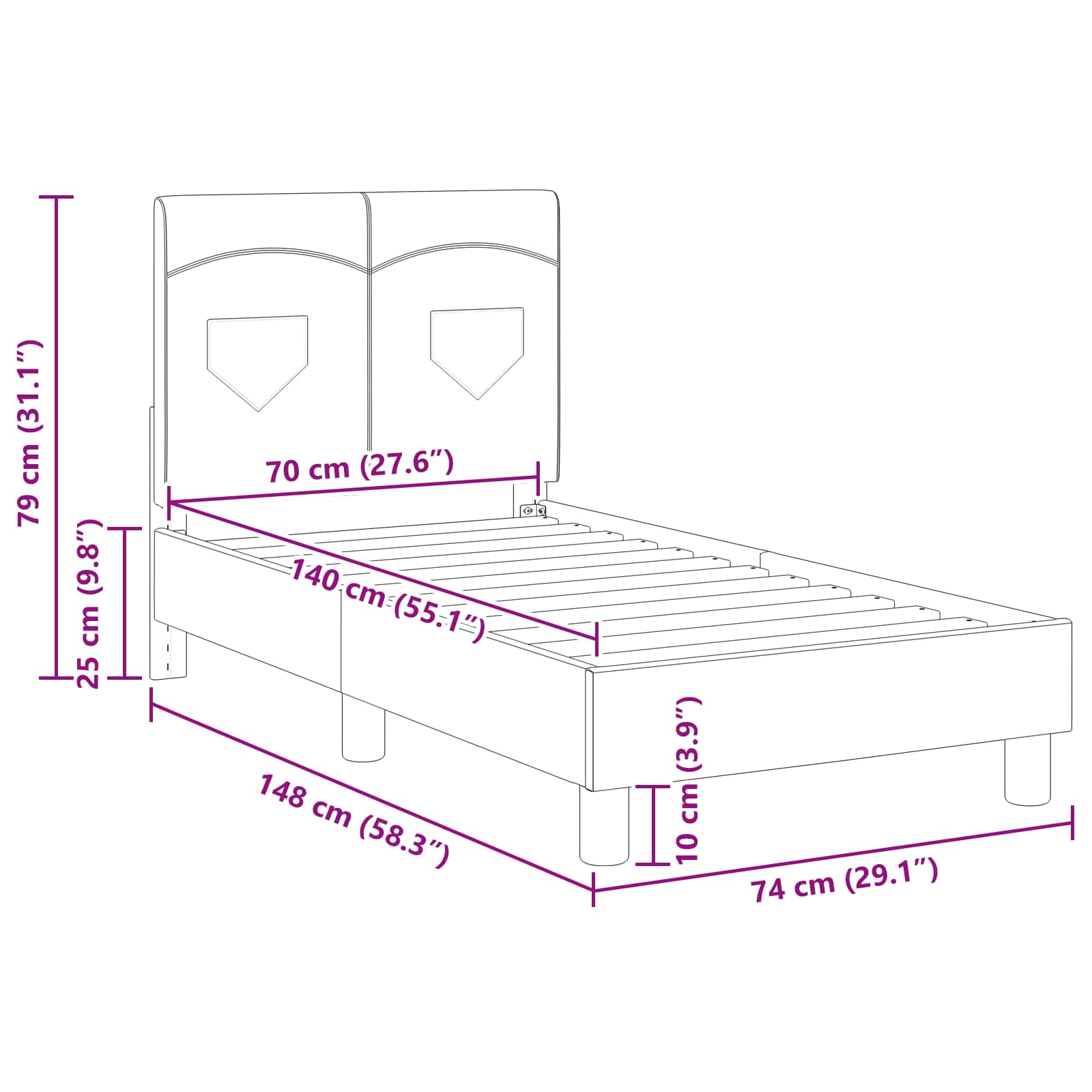 Struttura letto per bambini con testata Rosa 70 x 140 cm 42010982