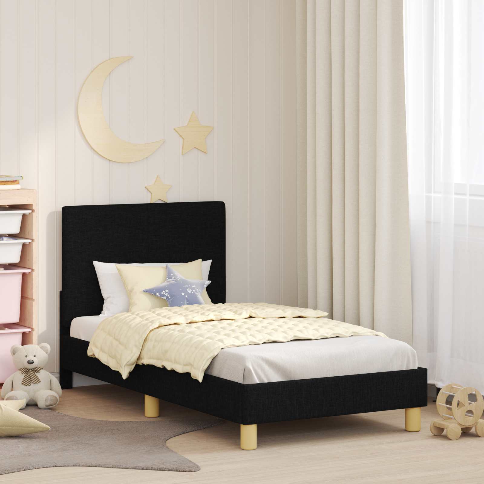 Struttura letto bambini con testata Nero 80 x 160 cm Tessuto 42010986