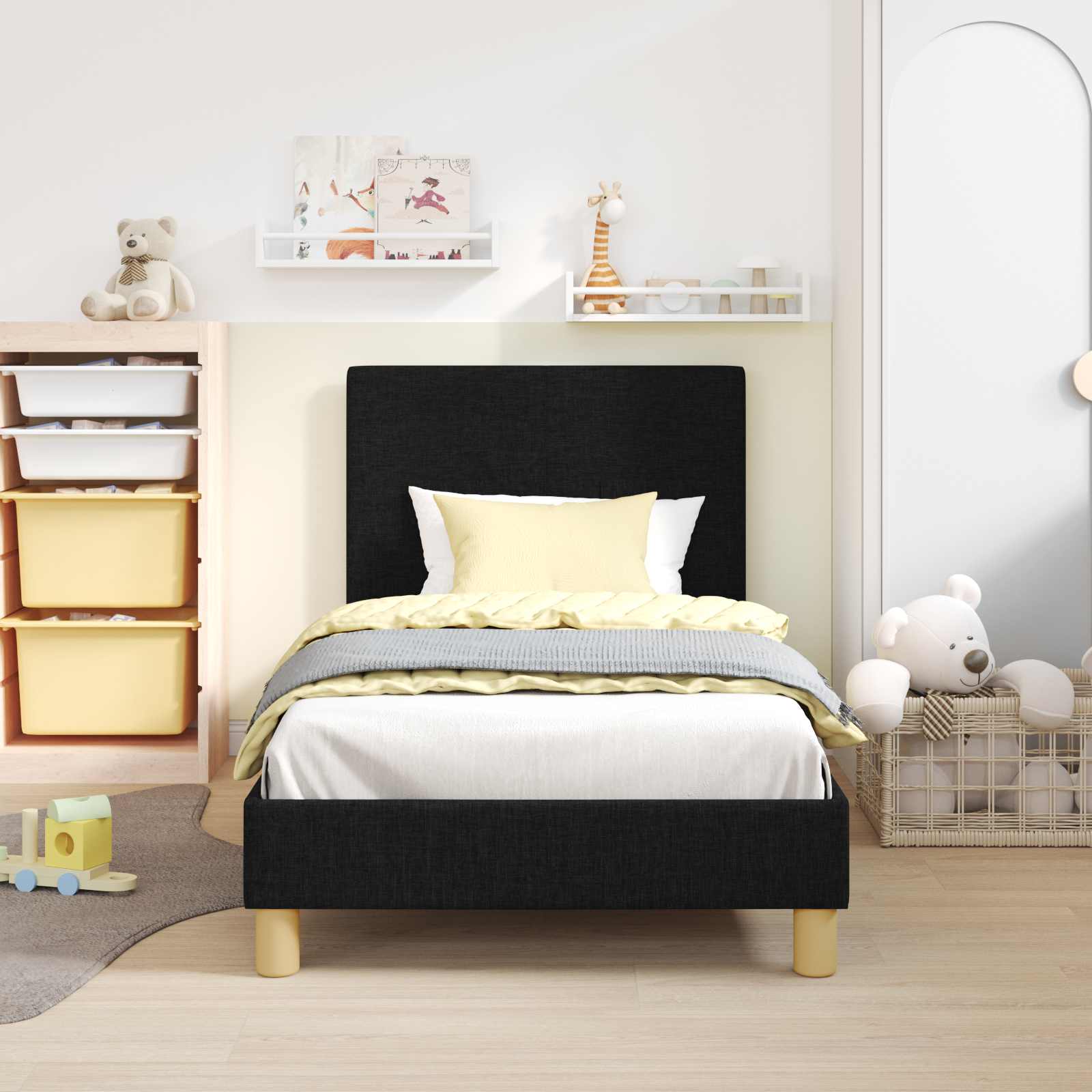 Struttura letto bambini con testata Nero 80 x 160 cm Tessuto 42010986