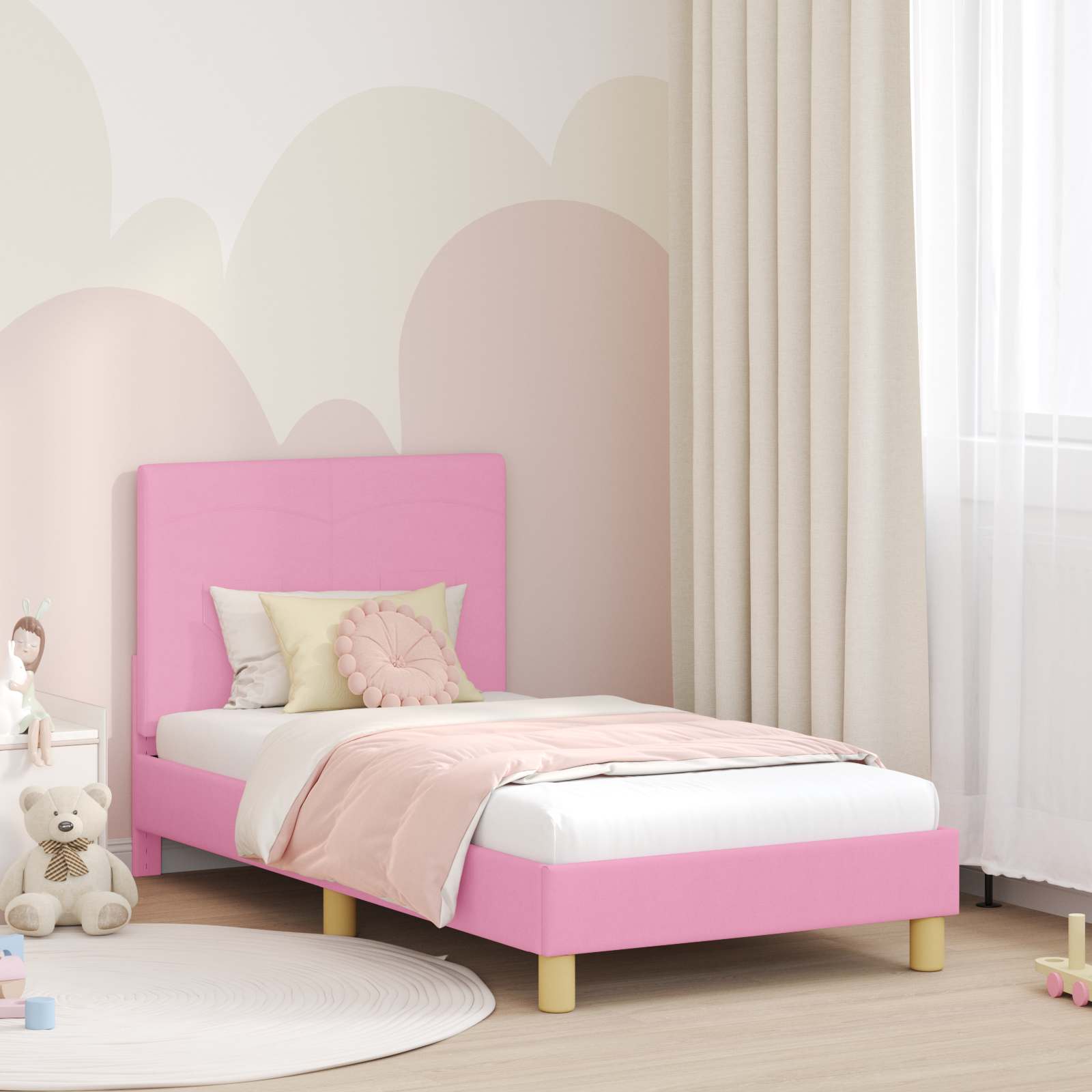 Struttura letto bambini con testata Rosa 80 x 160 cm Tessuto 42010987