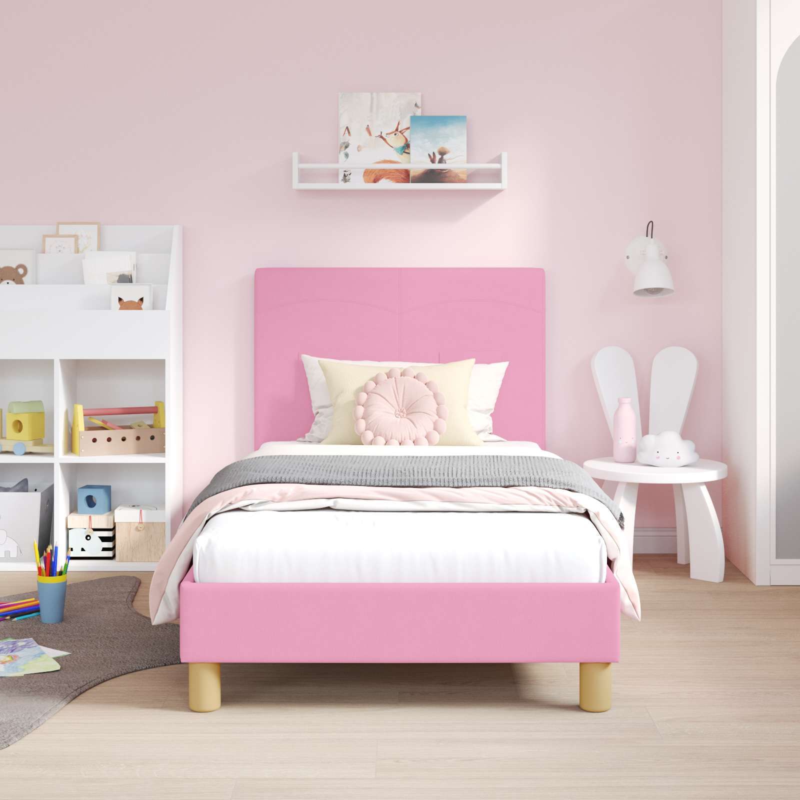 Struttura letto bambini con testata Rosa 80 x 160 cm Tessuto 42010987