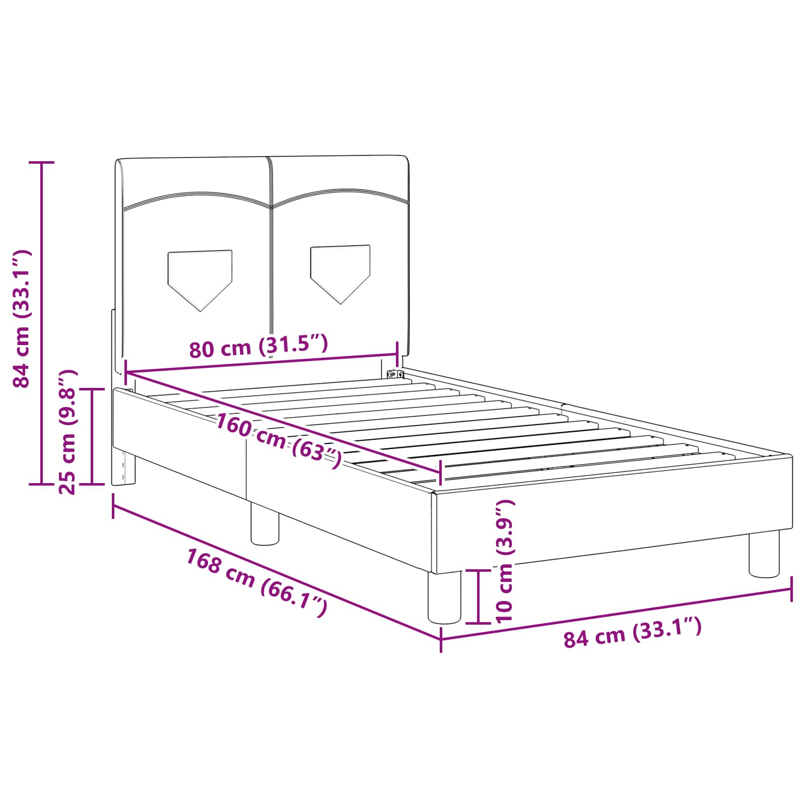 Struttura letto bambini con testata Rosa 80 x 160 cm Tessuto 42010987