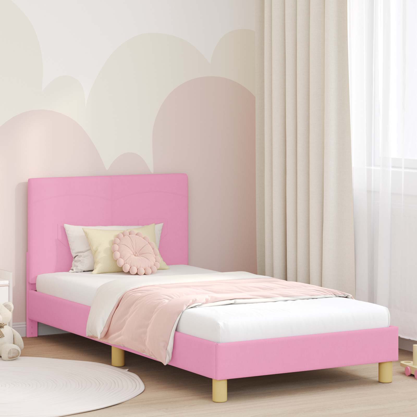 Struttura letto bambini con testata Rosa 90 x 190 cm Tessuto 42010997