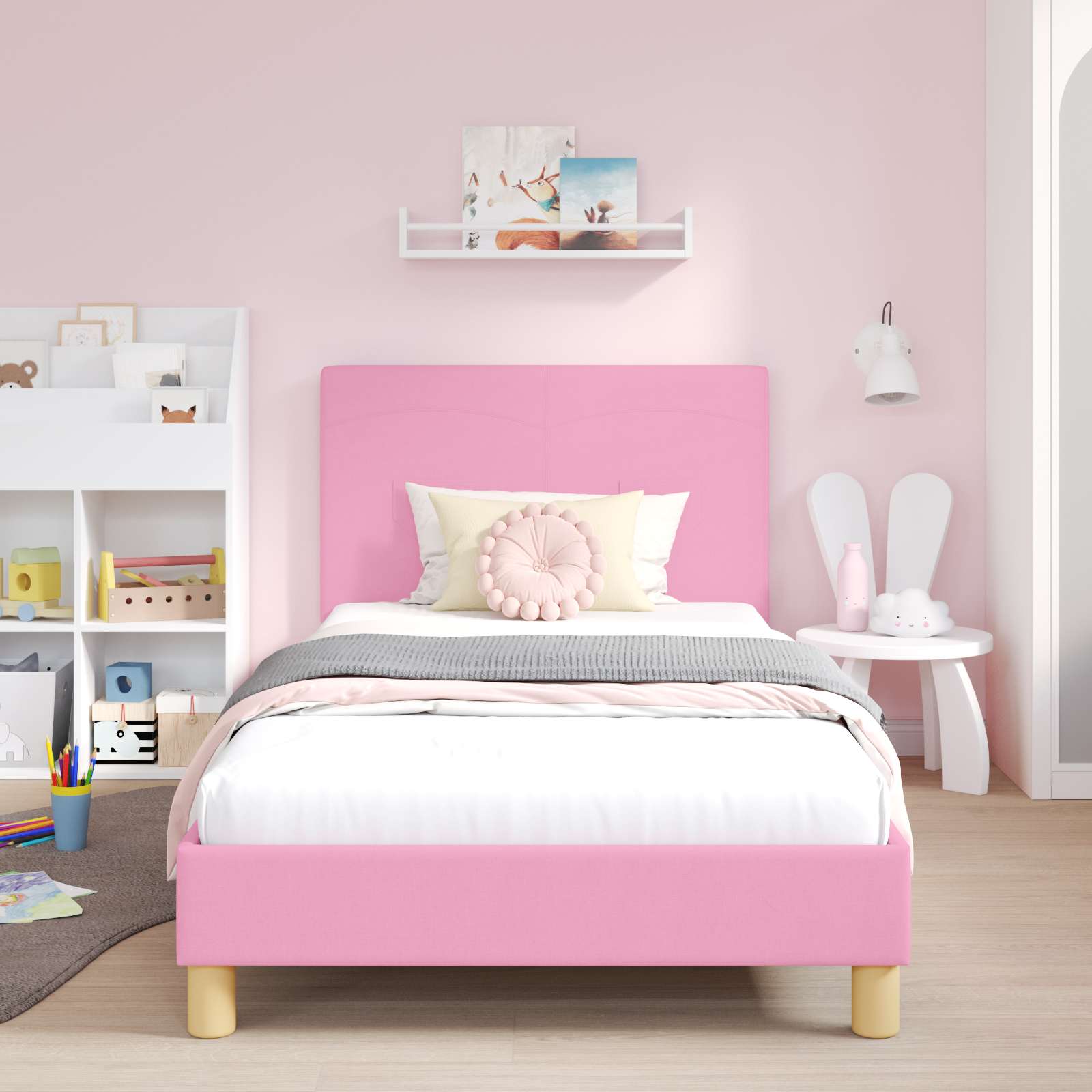 Struttura letto bambini con testata Rosa 90 x 200 cm Tessuto 42011002