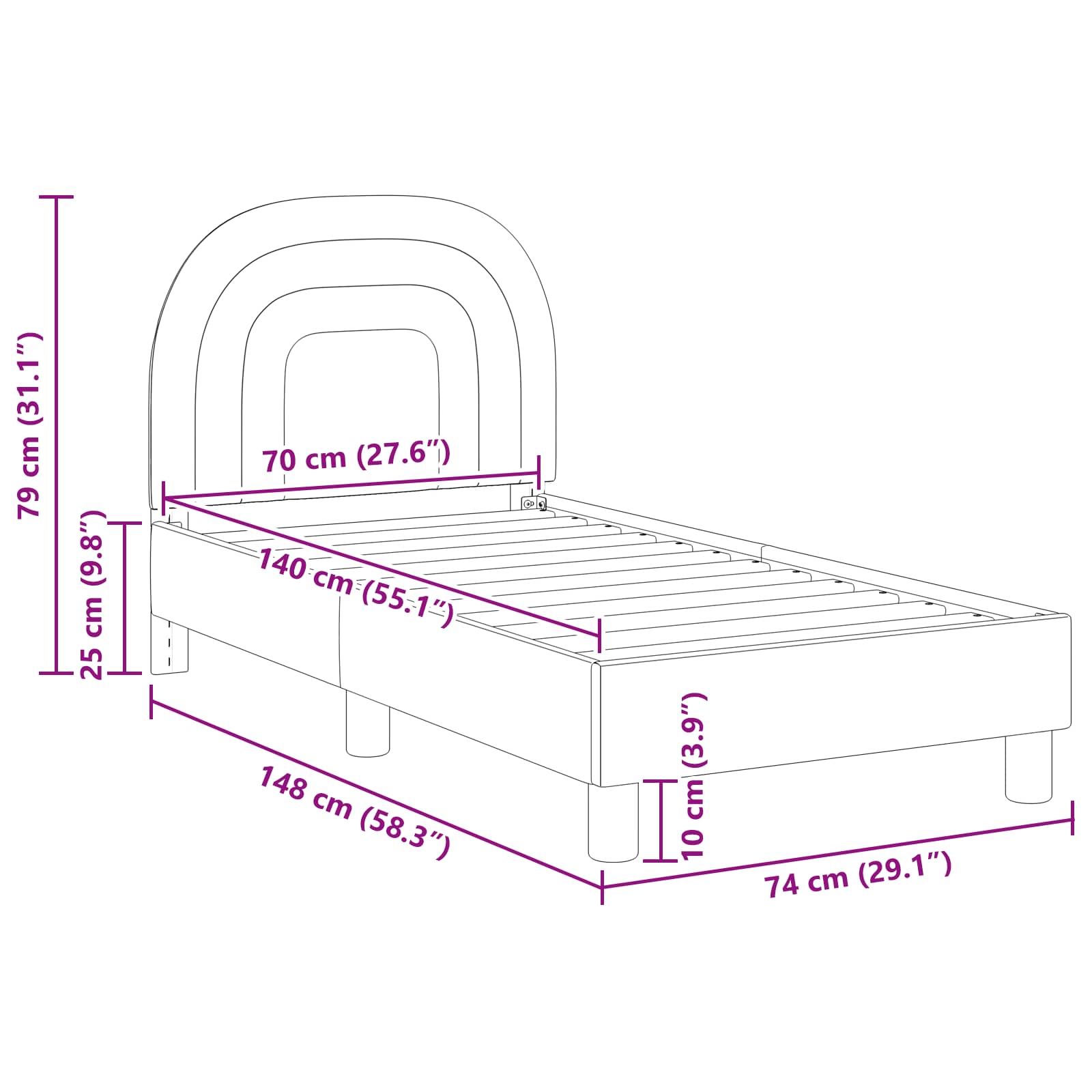 Struttura letto per bambini con testata Rosa 70 x 140 cm 42011005