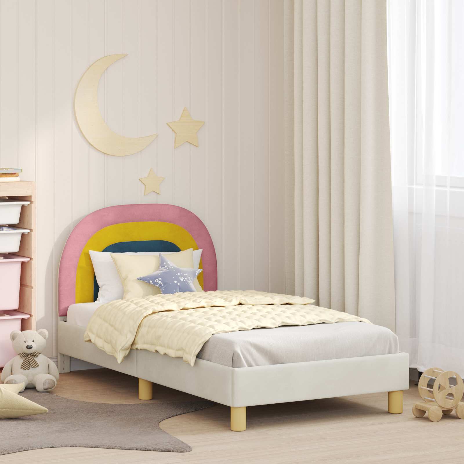 Struttura letto bambini con testata Crema 80 x 160 cm Velluto 42011006