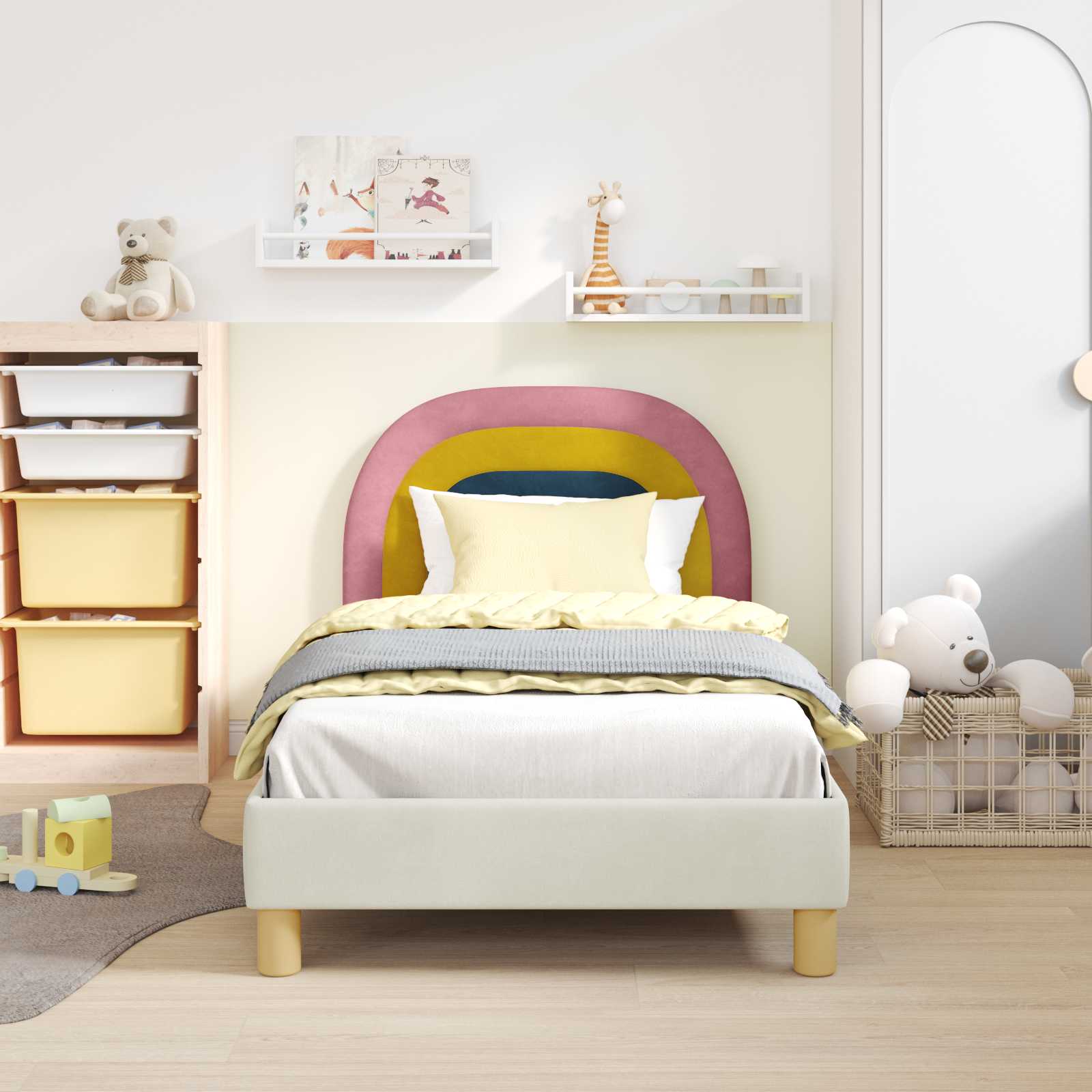 Struttura letto bambini con testata Crema 80 x 160 cm Velluto 42011006