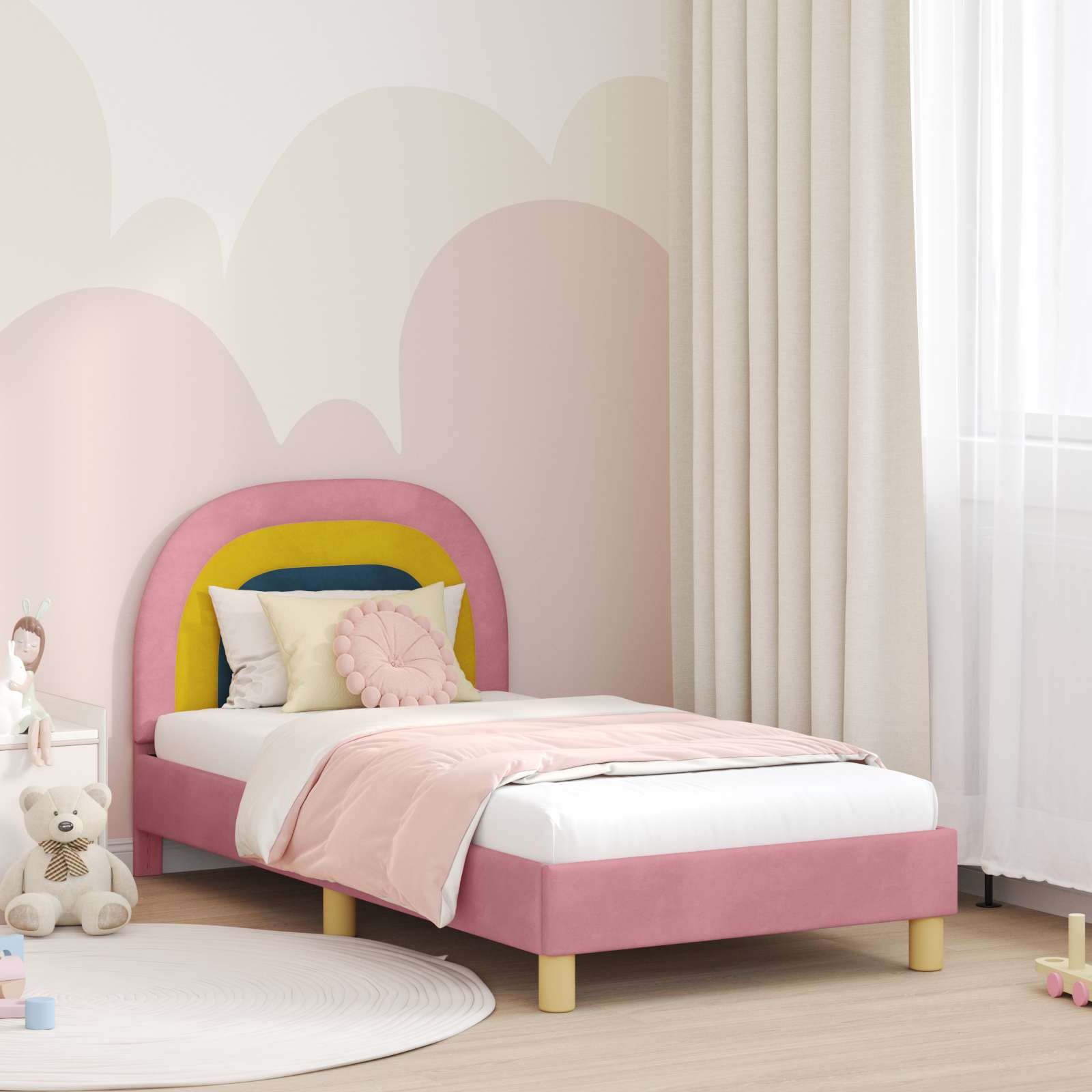 Struttura letto bambini con testata Rosa 80 x 160 cm Velluto 42011007