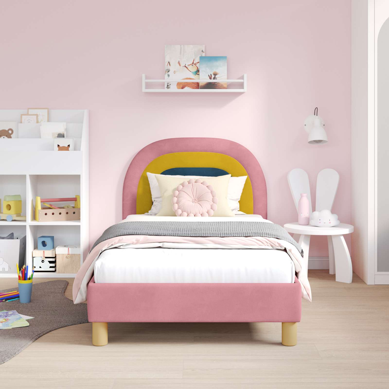 Struttura letto bambini con testata Rosa 80 x 160 cm Velluto 42011007