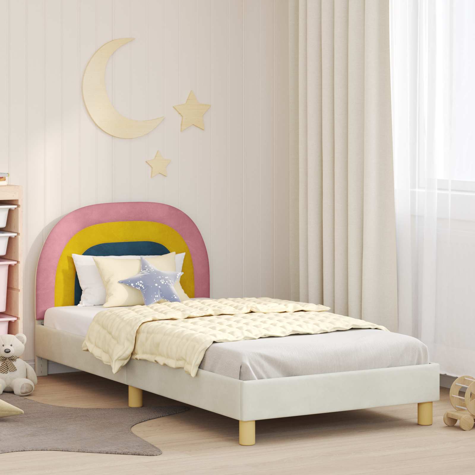 Struttura letto bambini con testata Crema 90 x 190 cm Velluto 42011010
