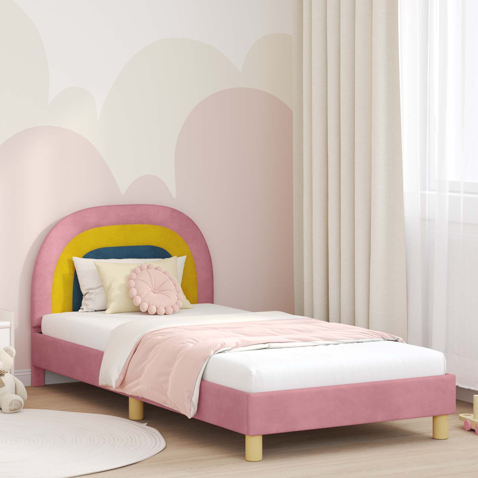Struttura letto bambini con testata Rosa 90 x 200 cm Velluto 42011013