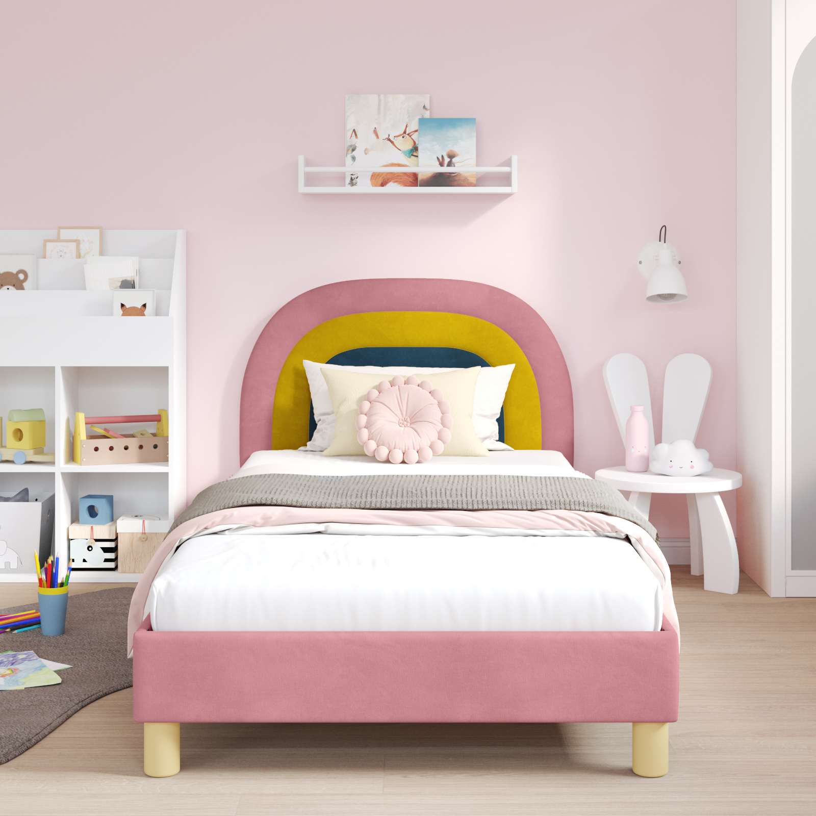 Struttura letto bambini con testata Rosa 90 x 200 cm Velluto 42011013