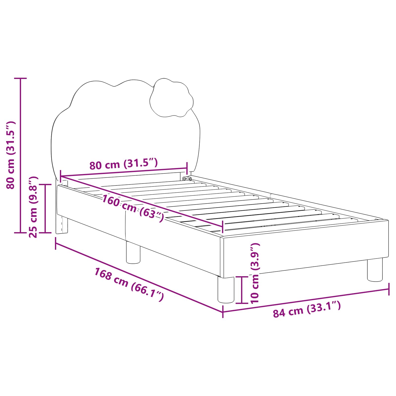 Struttura letto bambini con testata Rosa 80 x 160 cm PU 42011016