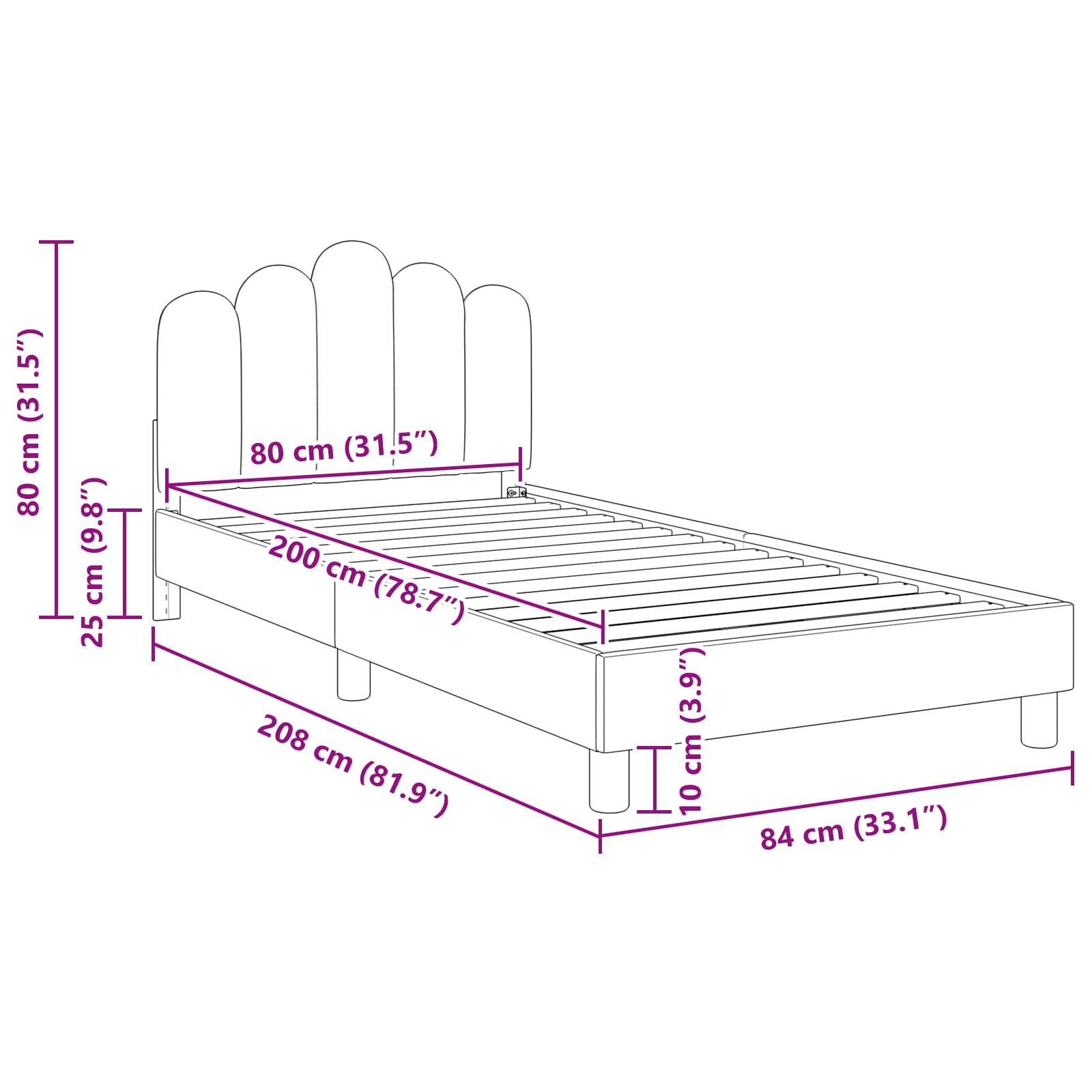 Struttura letto per bambini con testata Nero 80 x 200 cm 42011051