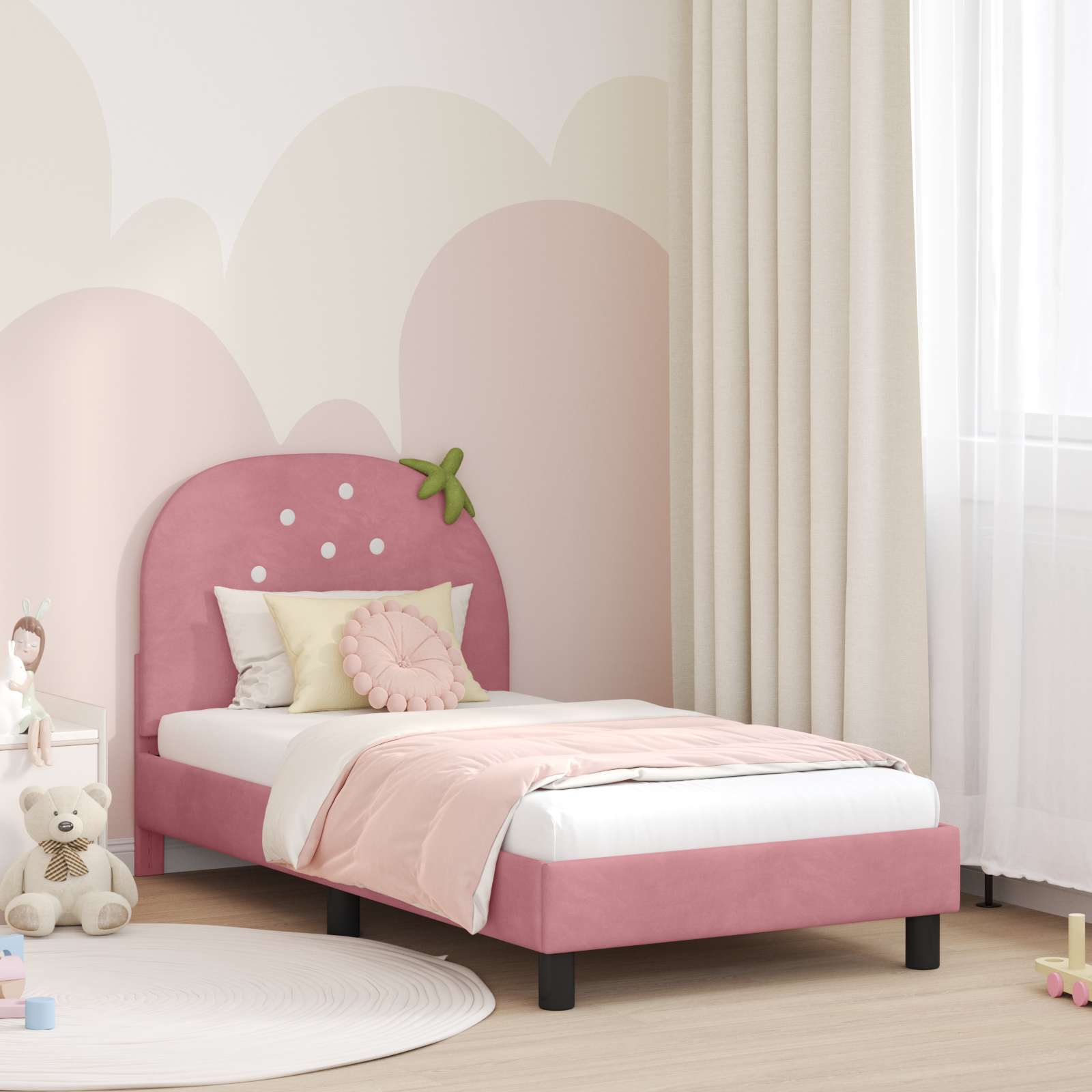 Struttura letto bambini con testata Rosa 80 x 160 cm Velluto 42011065